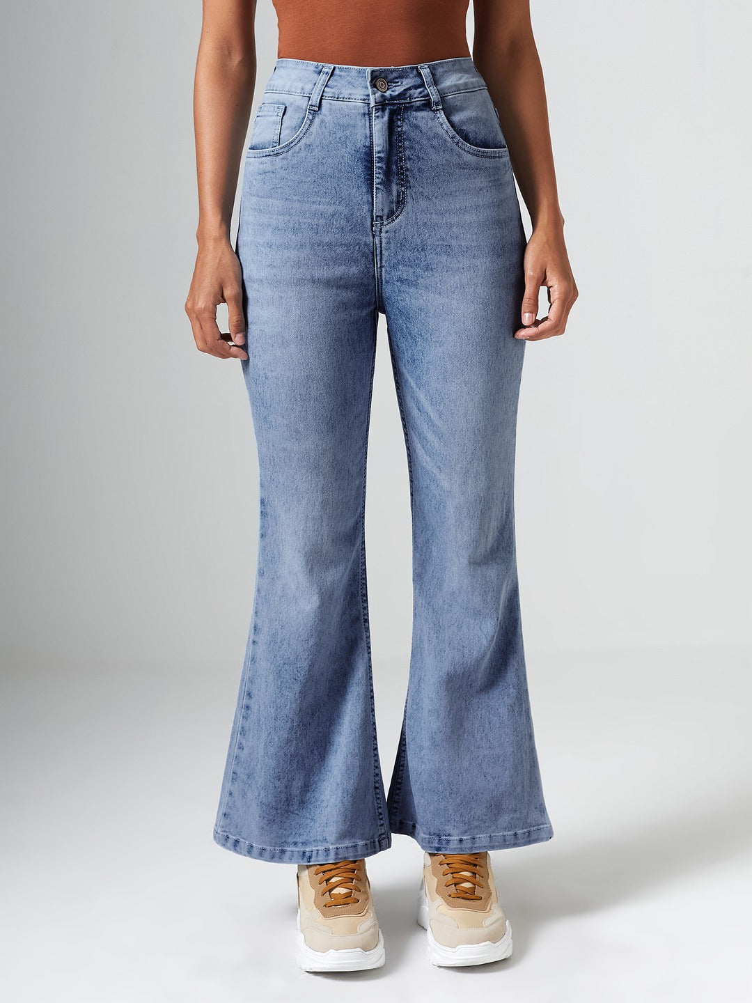 CHASEshape™ Light Blue High Rise Clean Look Regular Stretchable Denim Bootcut Shaping Jeans for Women