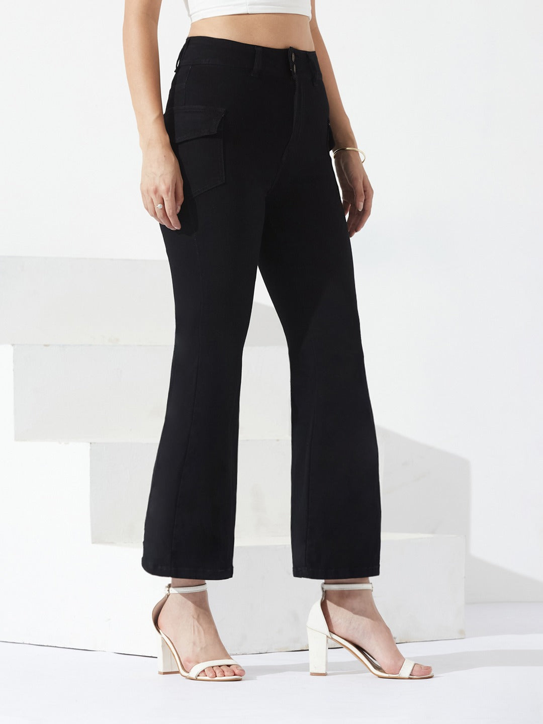 Black Bootcut high-rise Stretchable Denim Jeans for Women