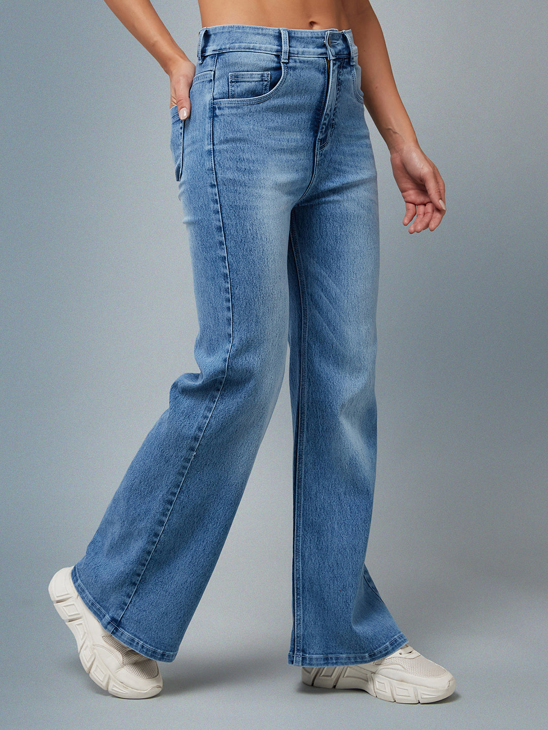 24/7 Comfort Light Blue Wide-Leg High-Rise Stretchable Denim Jeans