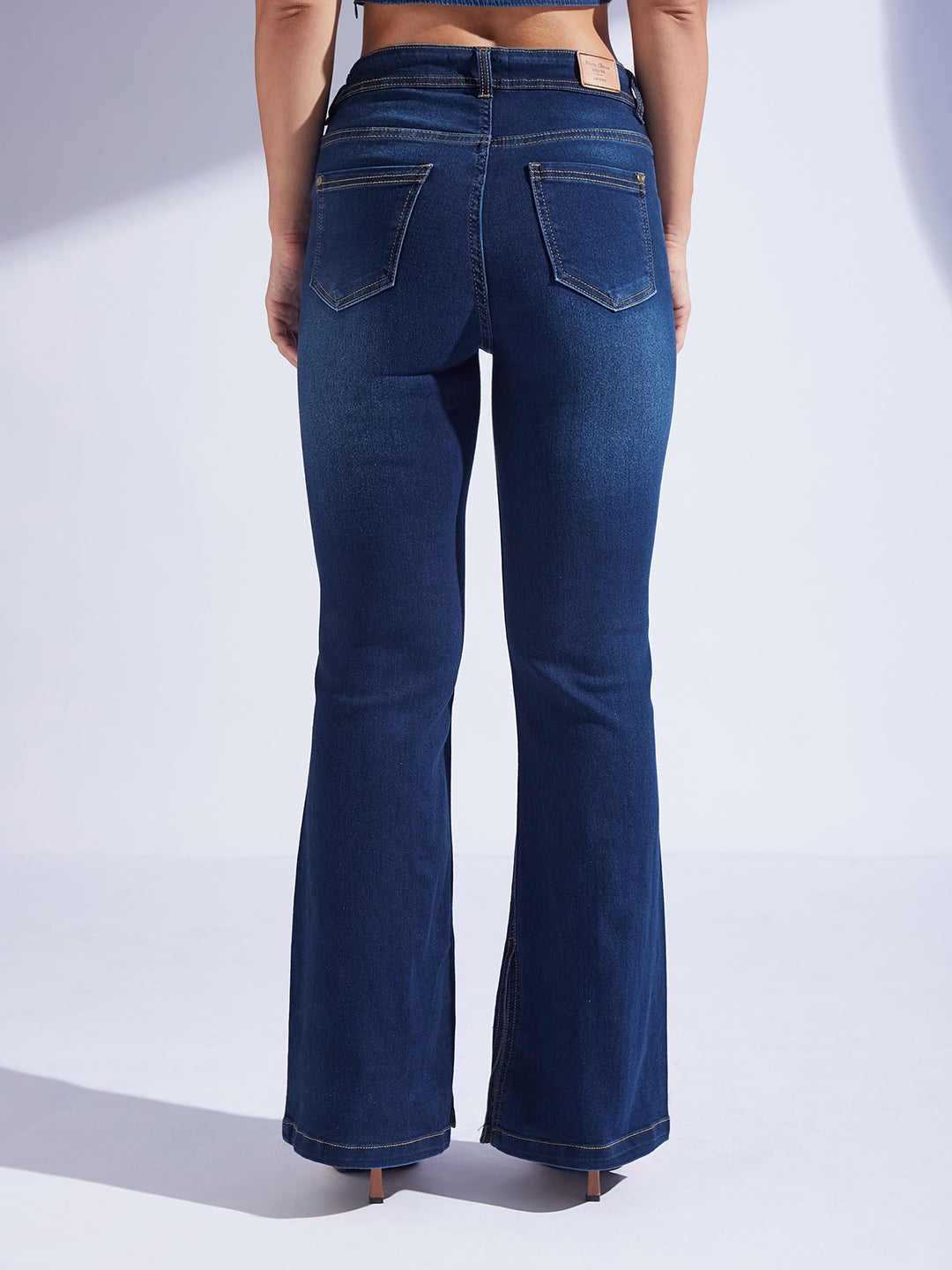 Women's Blue Bootcut Mid-Rise Denim Stretchable Jeans