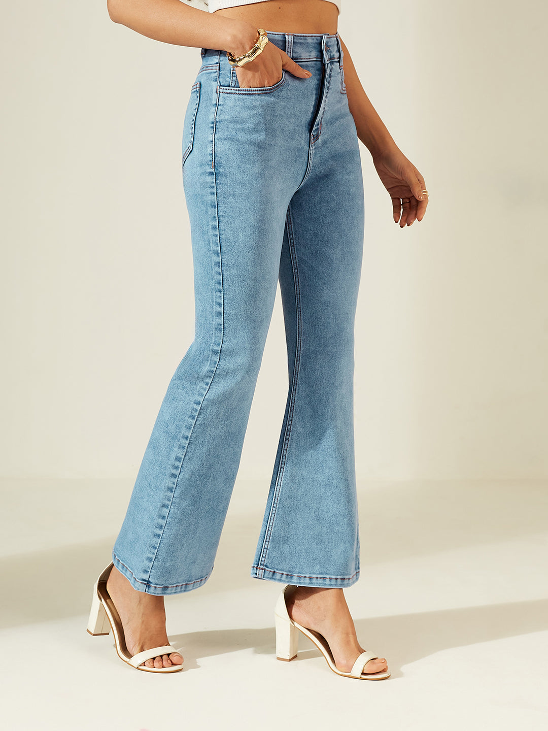 POWER STRETCH Blue Bootcut High-Rise Denim Jeans for Women