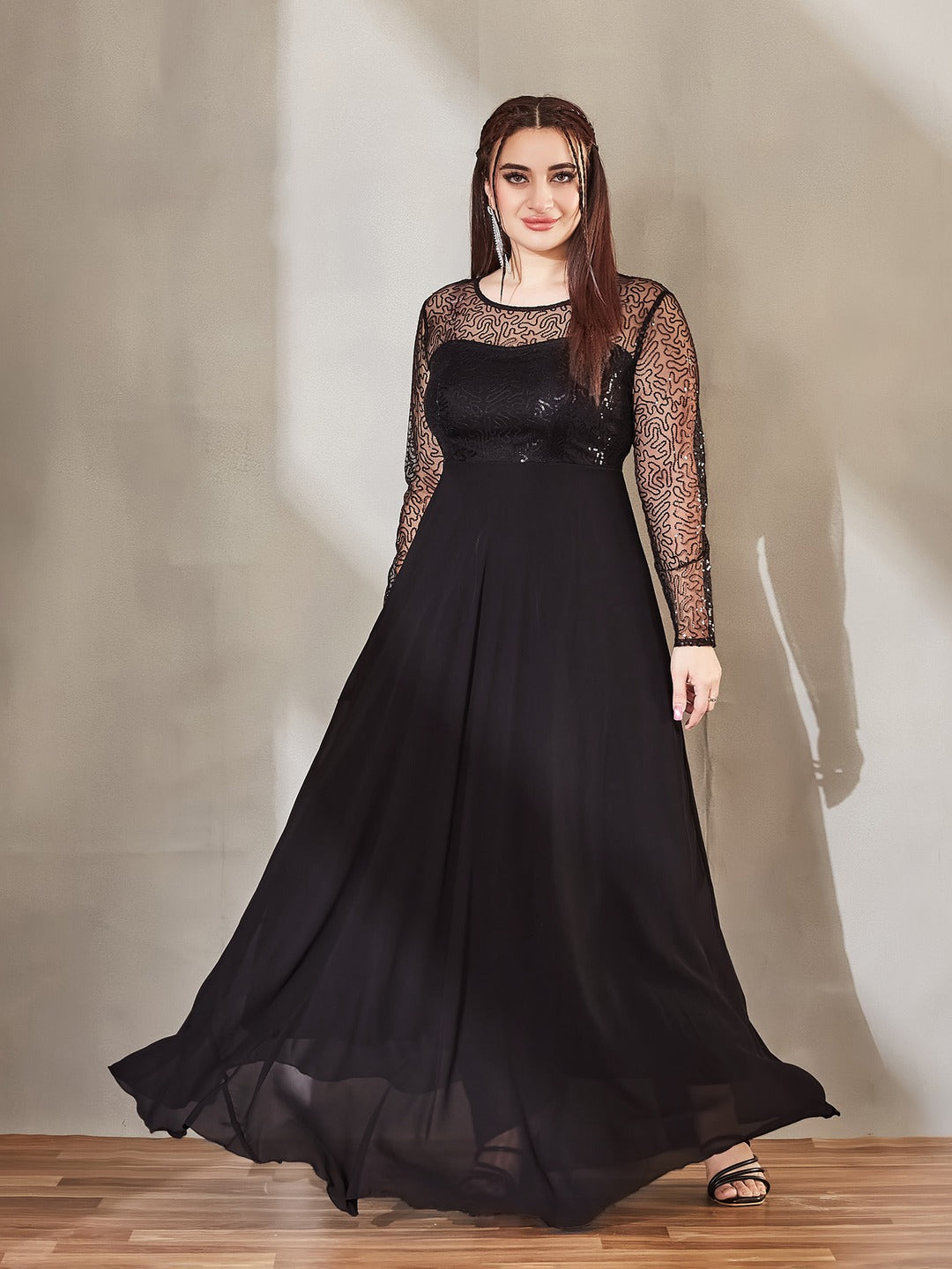 Black Solid Embellished Maxi Dress for Women
