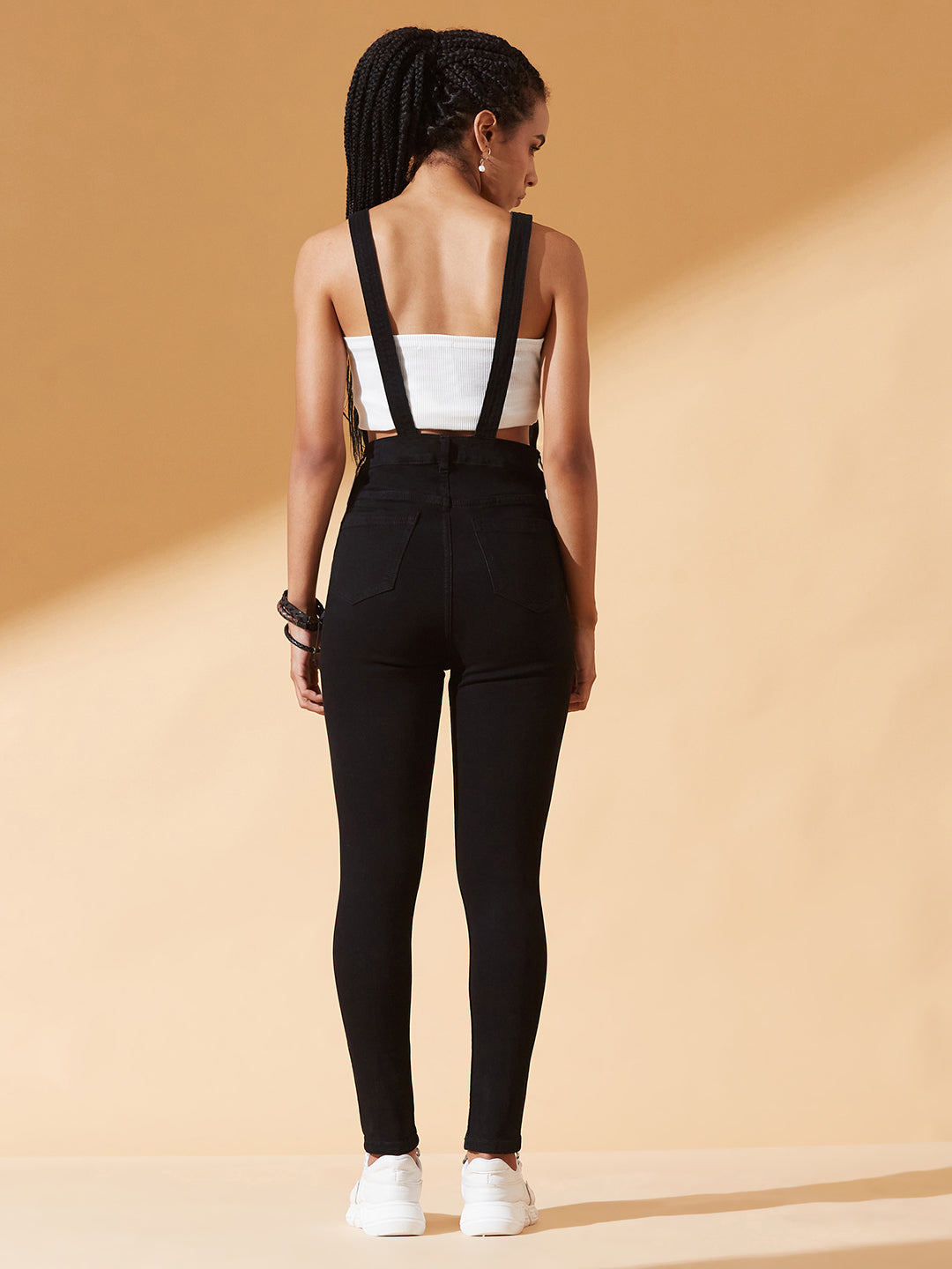 Black Skinny High-Rise Stretchable Denim Dungaree for Women — Dolce Crudo