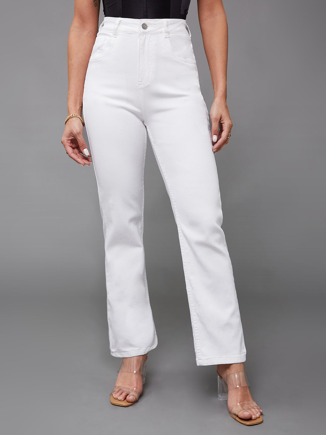 24/7 Comfort White Straight-Fit High-Rise Denim Jeans for Women