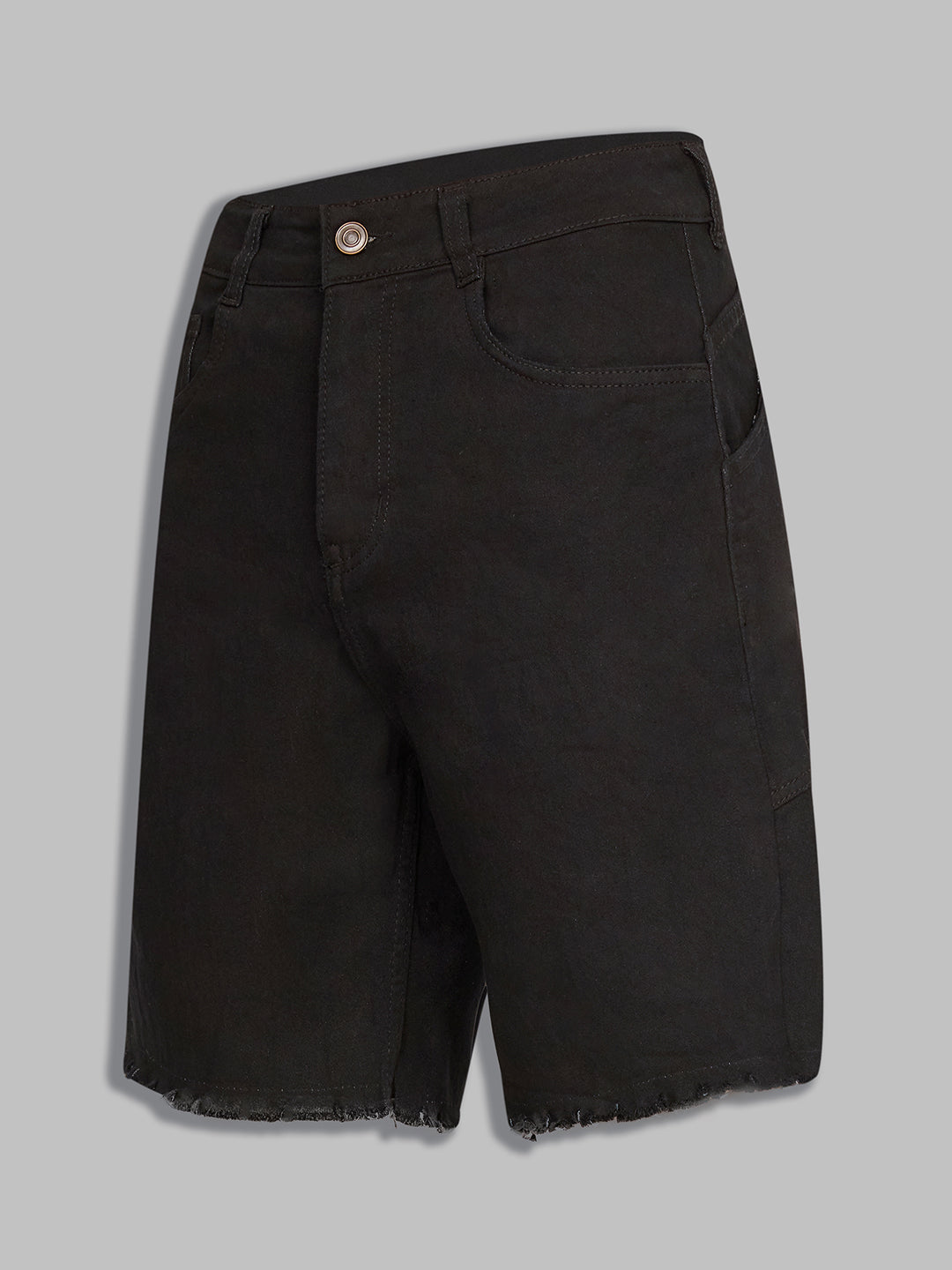 Black High-Rise Above-Knee Stretchable Denim Shorts for Women