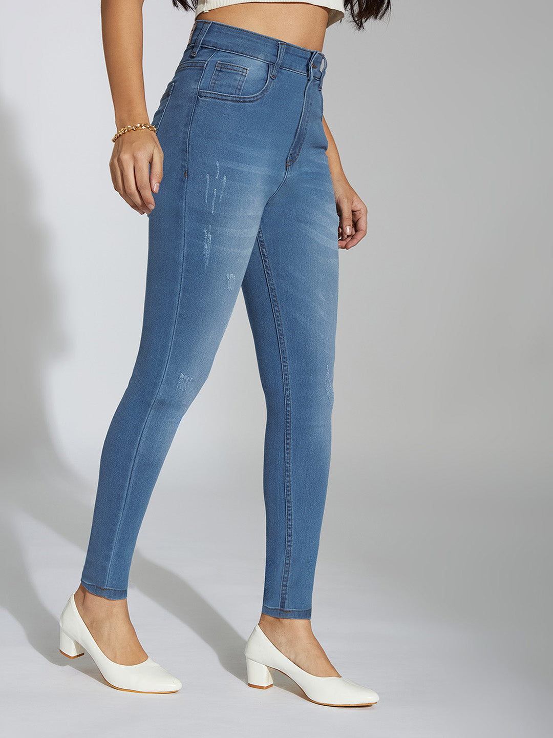 24/7 Comfort Blue Skinny High-Rise Mild Distress Stretchable Denim Jeans