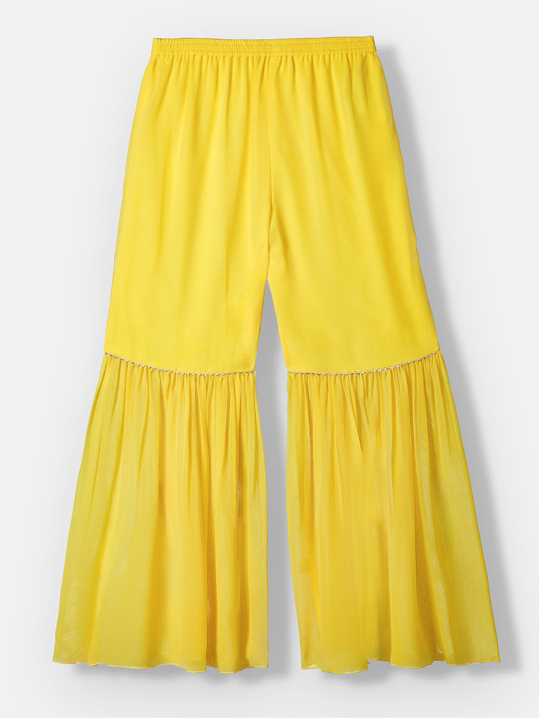 Multicolored-Base-Yellow Round Sleeveless Embellished Short-Sleeve Regular-Length Kurta Set