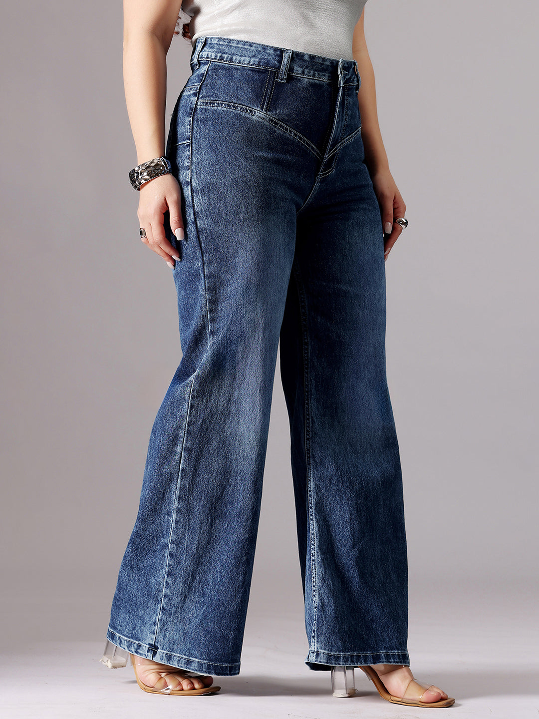 CHASEshape™ Women's Blue High-Rise Clean-Look Stretchable Denim Wide-Leg Shaping Jeans