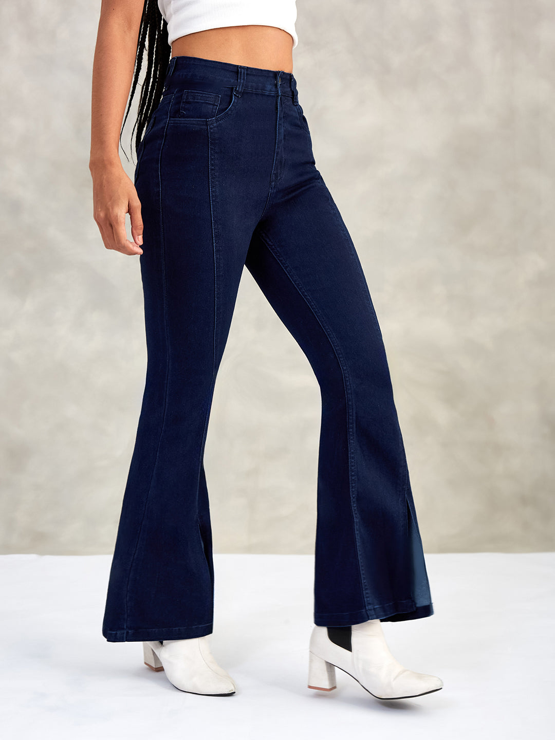 Women's Navy Blue Bootcut High-Rise Stretchable Denim Jeans