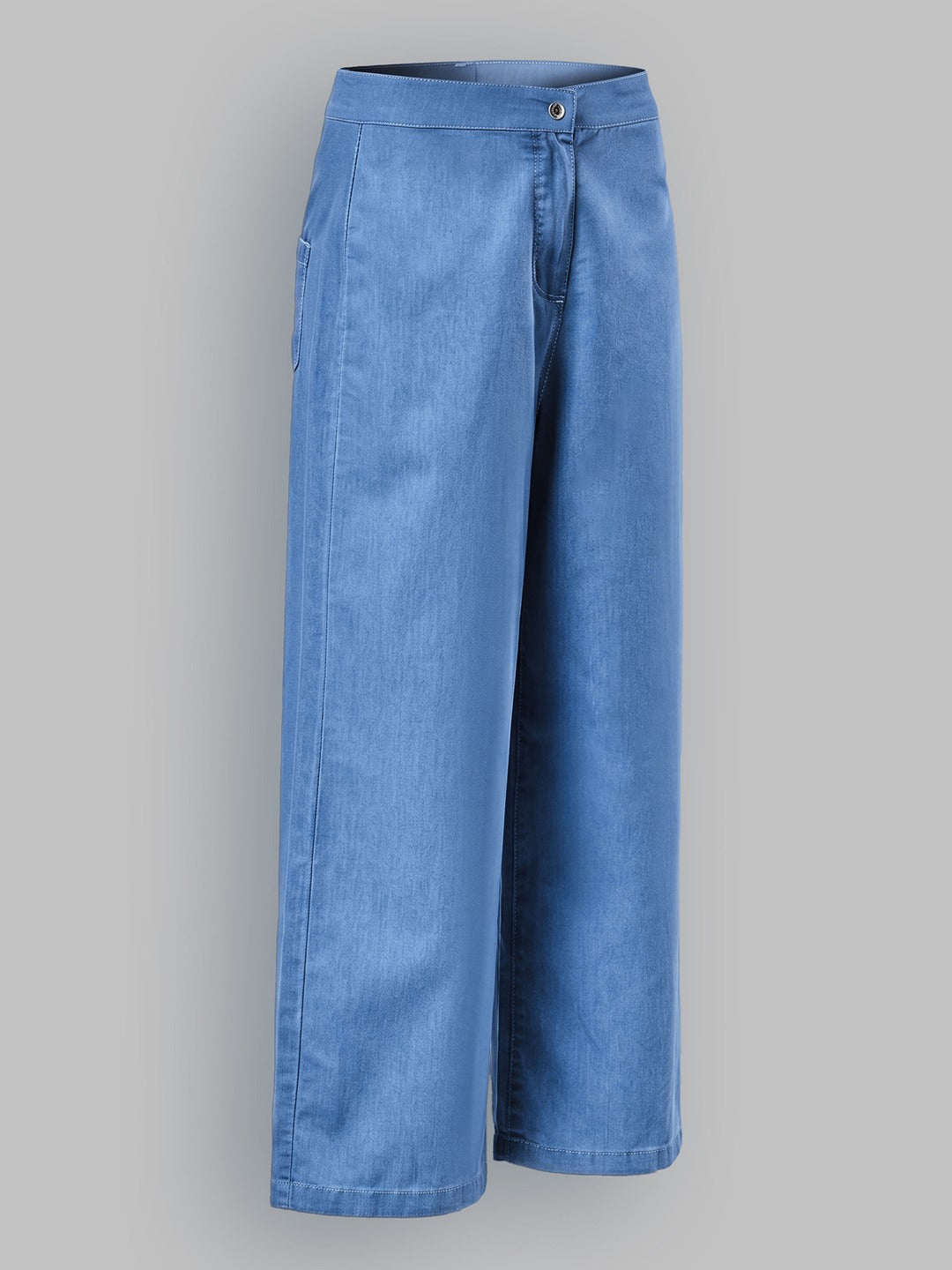 Blue Flared Wide-Leg High Rise Non Stretchable Light Weight Denim Pants for Women