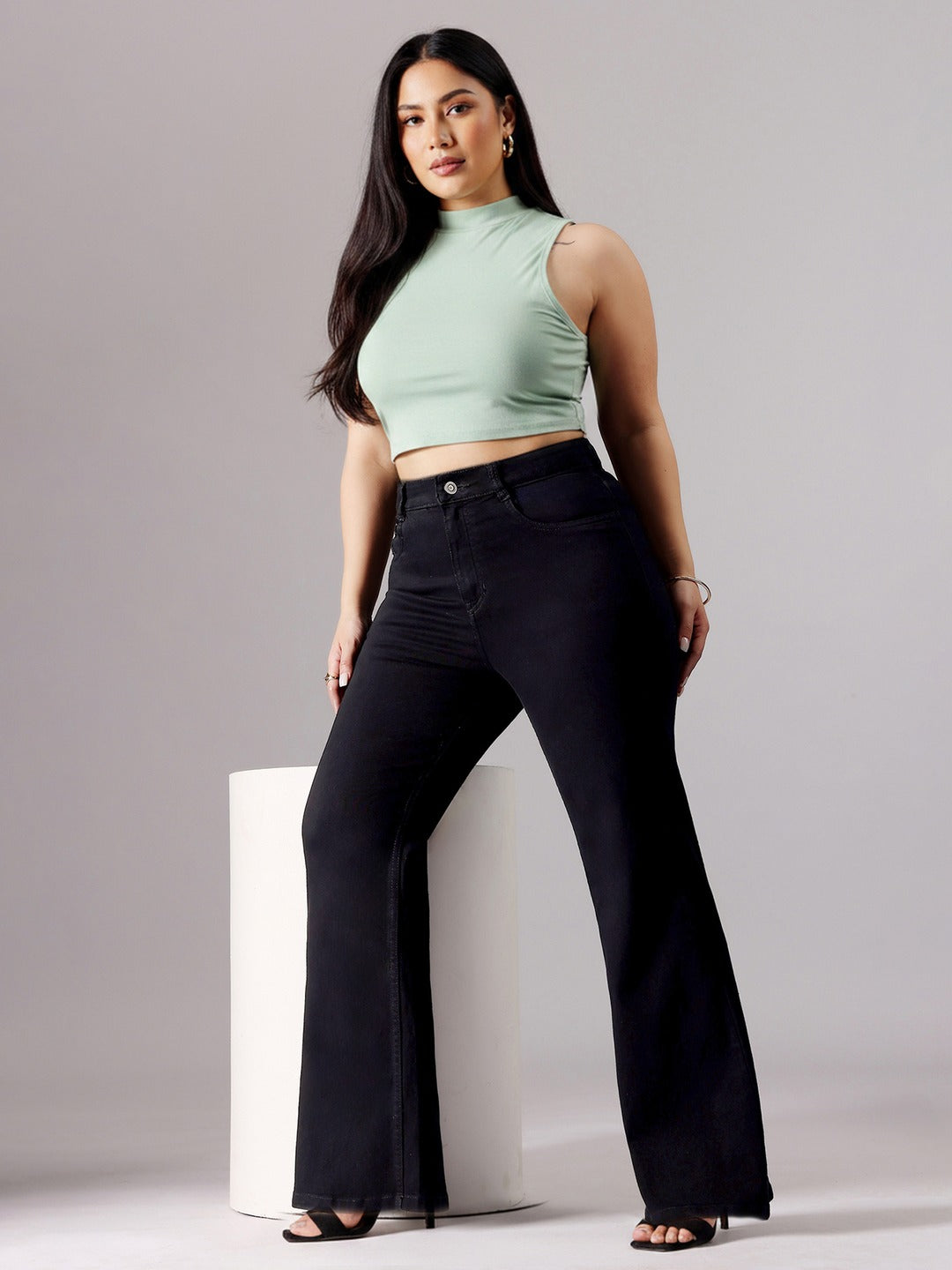Black Bootcut High rise Regular Stretchable Denim Jeans for Women