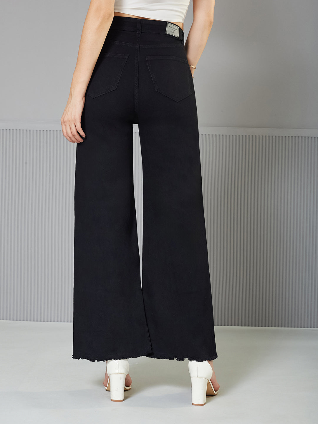 24/7 Comfort Black High-Rise clean-look Stretchable Wide-Leg Denim Jeans for Women