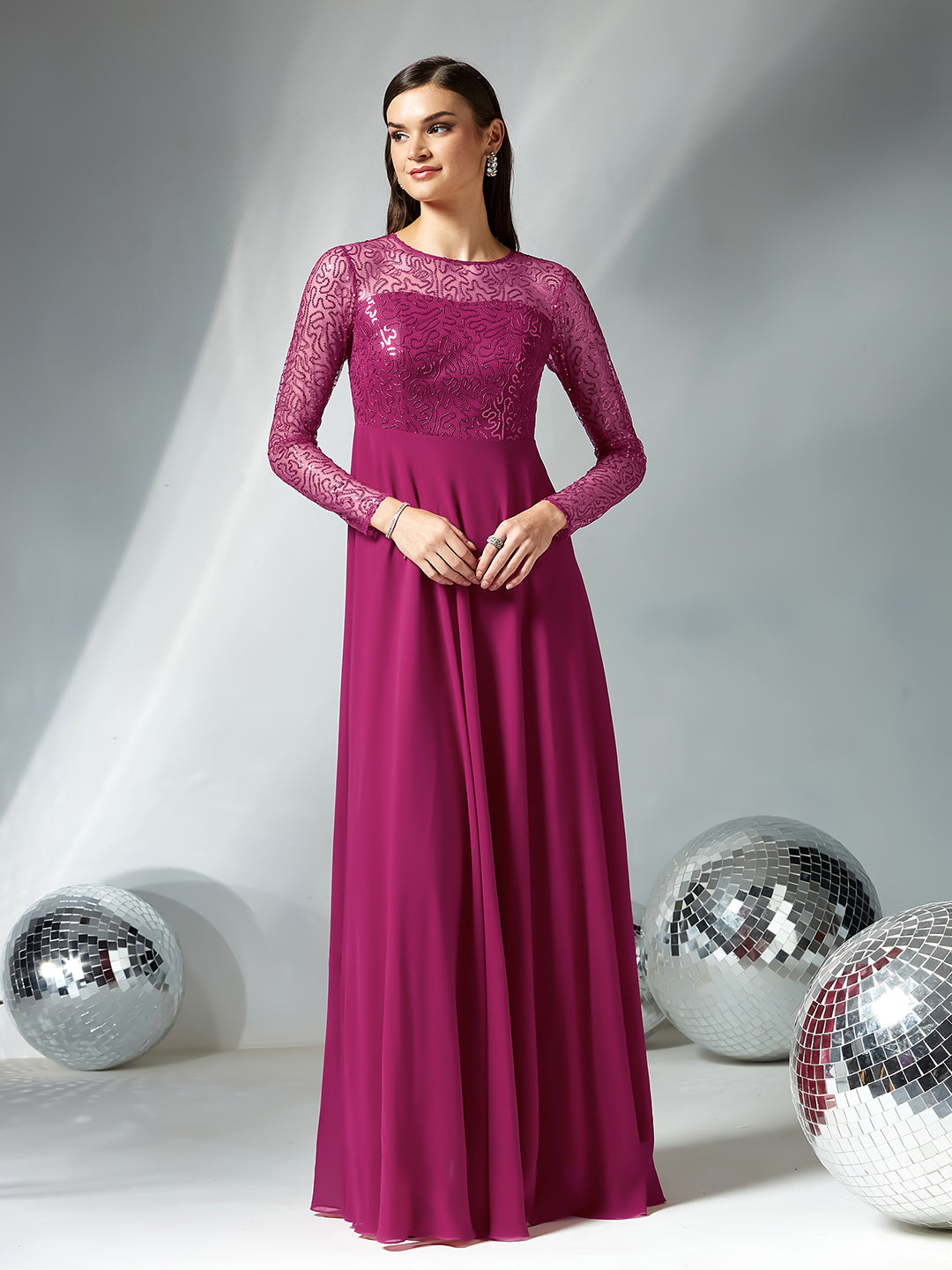 Ruby Pink Solid Embellished Maxi Dress for Women — Miss Chase