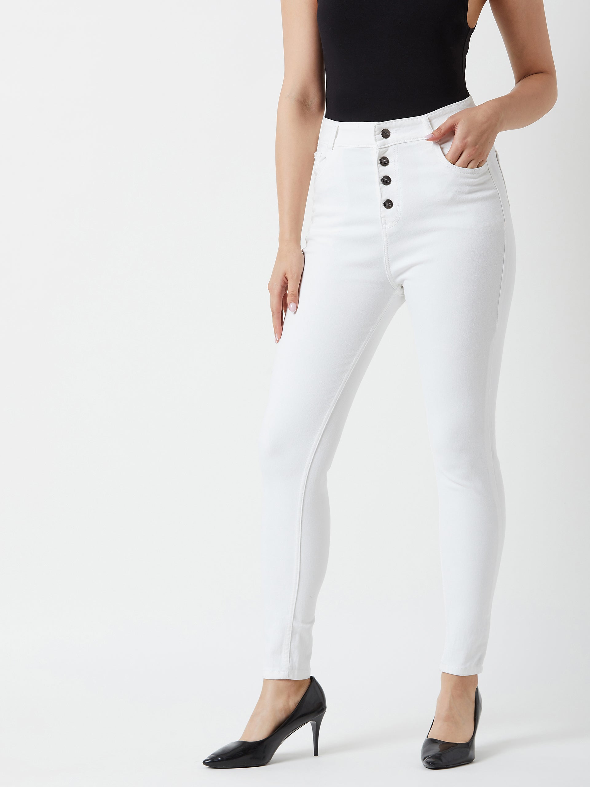 24/7 Comfort White Skinny-Fit High-Rise Stretchable Bleached Denim Jeans