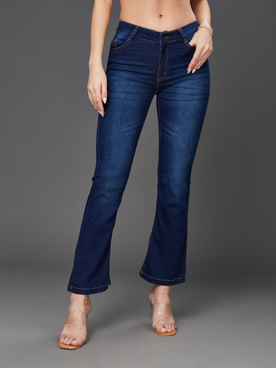 24/7 Comfort Blue Semi-Bootcut Mid-Rise Stretchable Denim Jeans