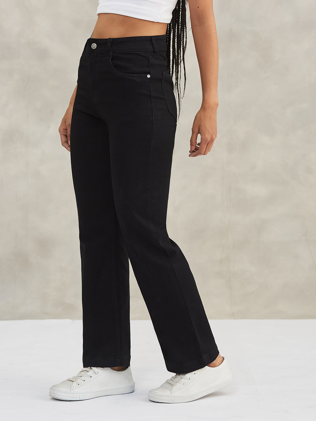 Women's Black Straight High-Rise Stretchable Denim Jeans