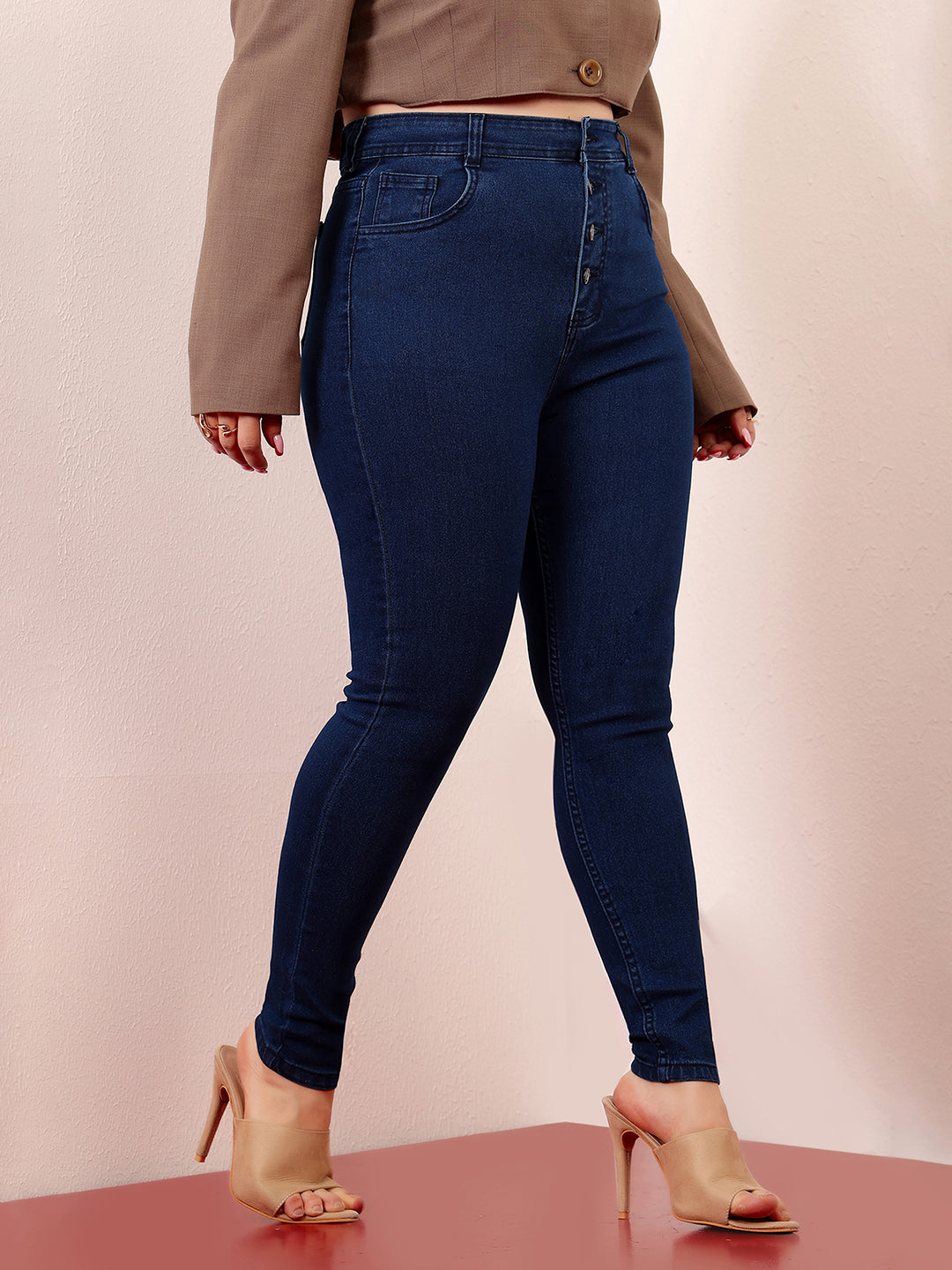 24/7 Comfort Navy-Blue Skinny-Fit High-Rise Regular-Length Stretchable Denim Jeans for Women — Miss Chase A+