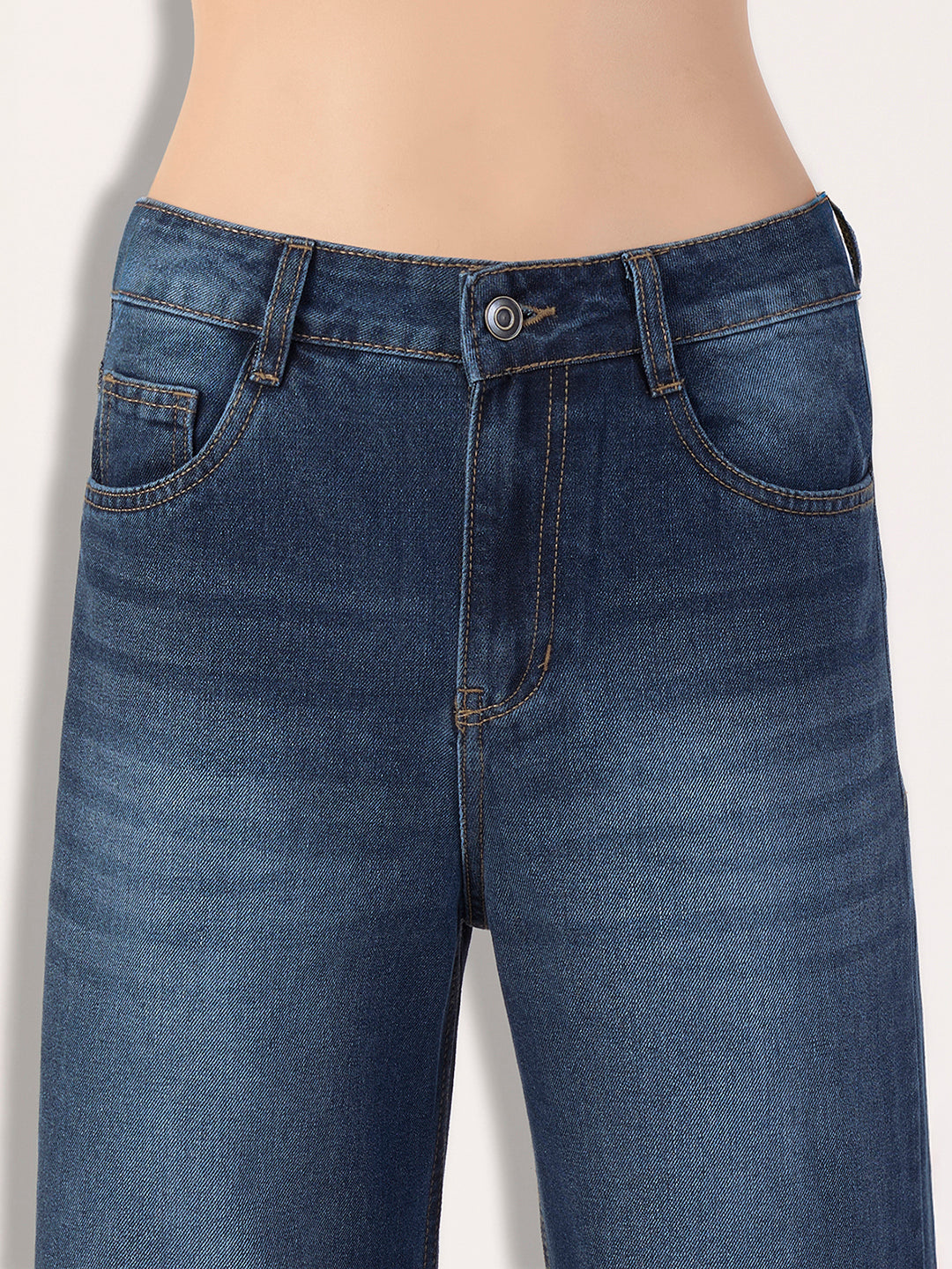 Women's Navy Blue Wide-Leg High-Rise Denim Jeans