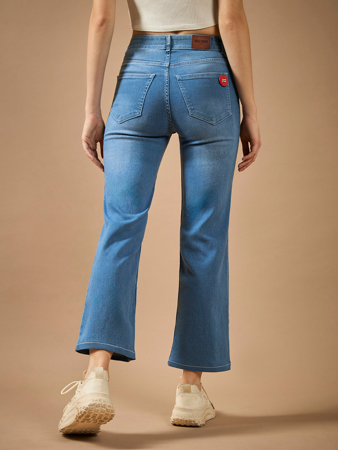 Women's Light Blue Wide-Leg fit Mid-Rise Regular-Length Stretchable Denim Jeans