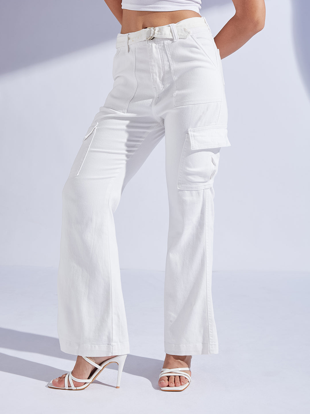 Women's White Wide Leg High-Rise Stretchable Denim Jeans