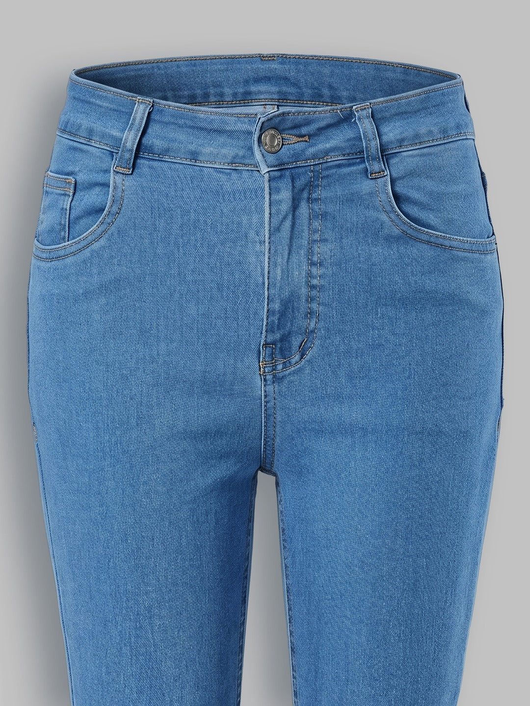 Blue Solid Skinny High Rise Cropped Fringe Detailing Solid Stretchable Denim Jeans for Women