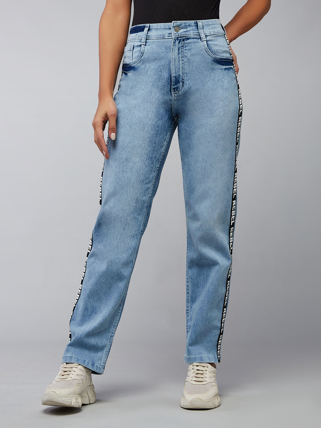 CHASEstretch™ Light Blue Slim High-Rise Tape Detailing Denim Jeans