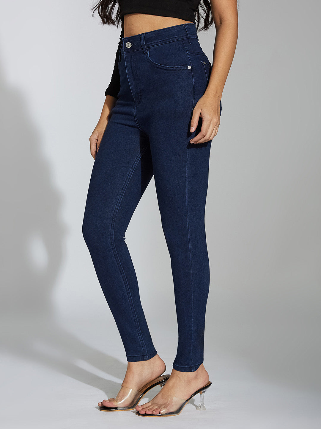 24/7 Comfort Navy-Blue Skinny-Fit High-Rise Stretchable Denim Jeans
