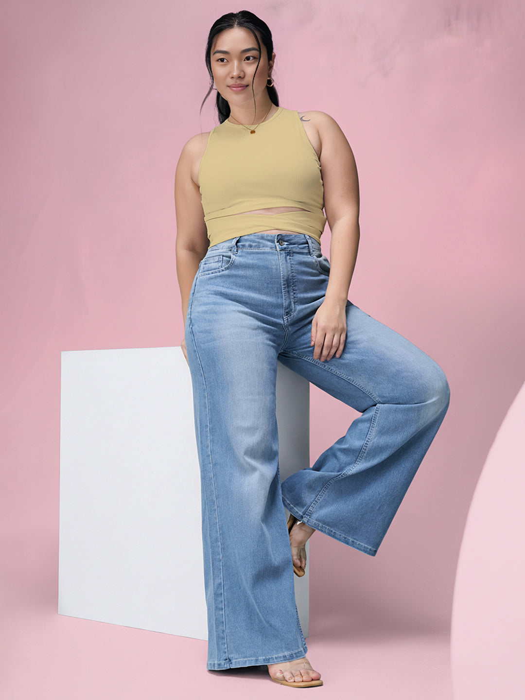 CHASEshape™ Light Blue Wide-Leg High-Rise Stretchable Denim Jeans for Women