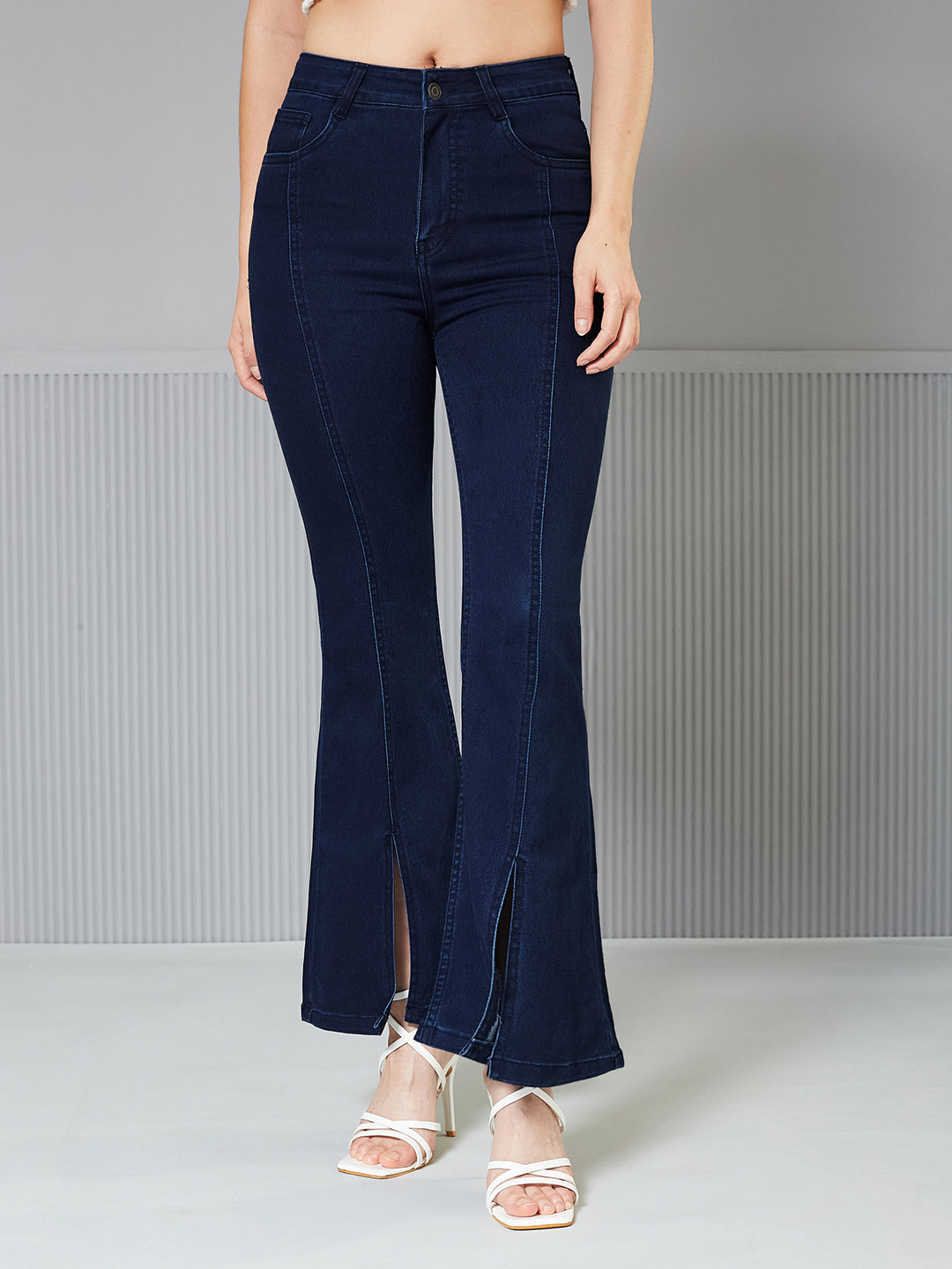 Navy-Blue Bootcut High-Rise Regular Stretchable Denim Jeans for Women