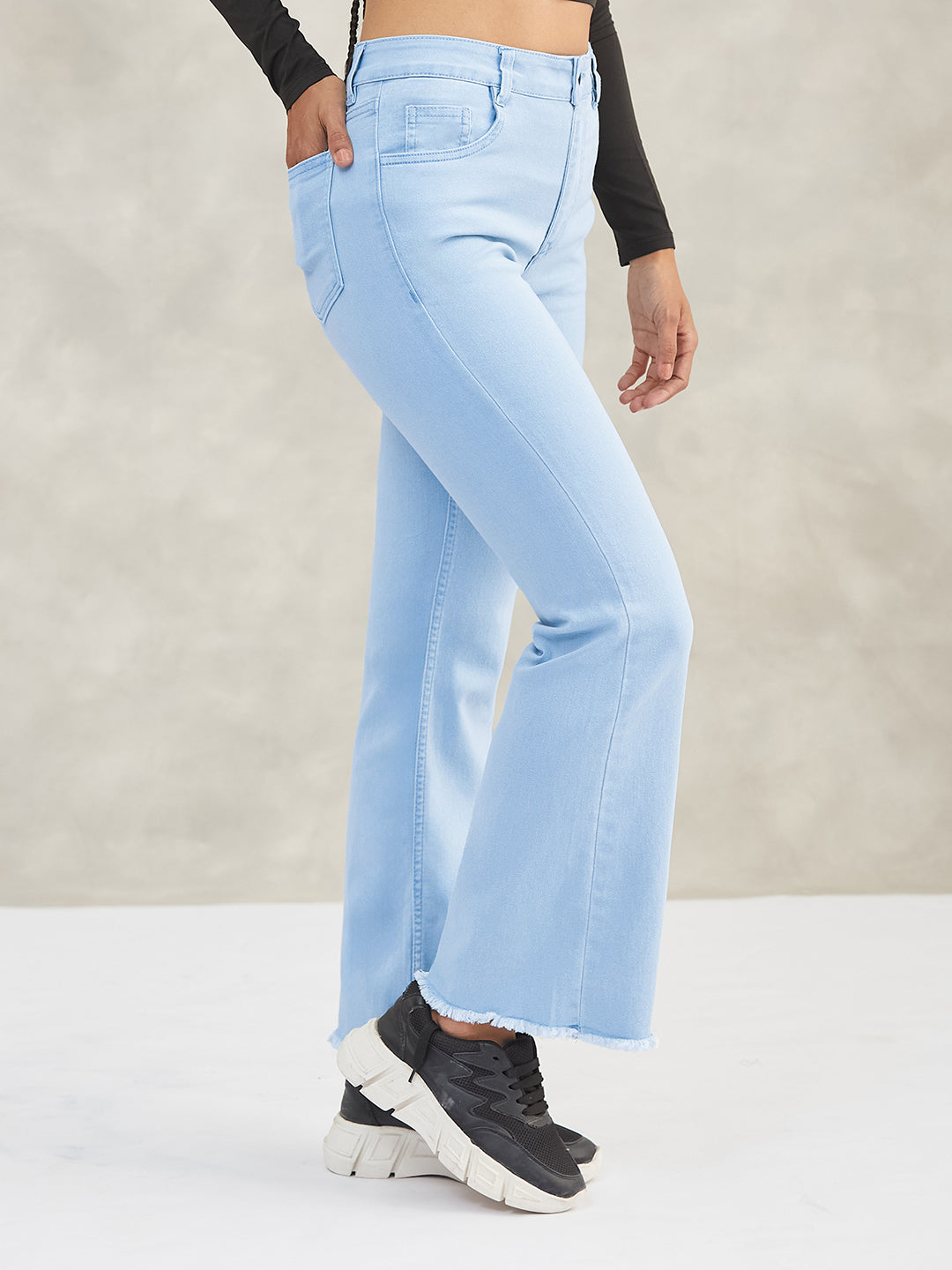 Women's Light Blue Boot Cut High-Rise Cropped Stretchable Denim Jeans