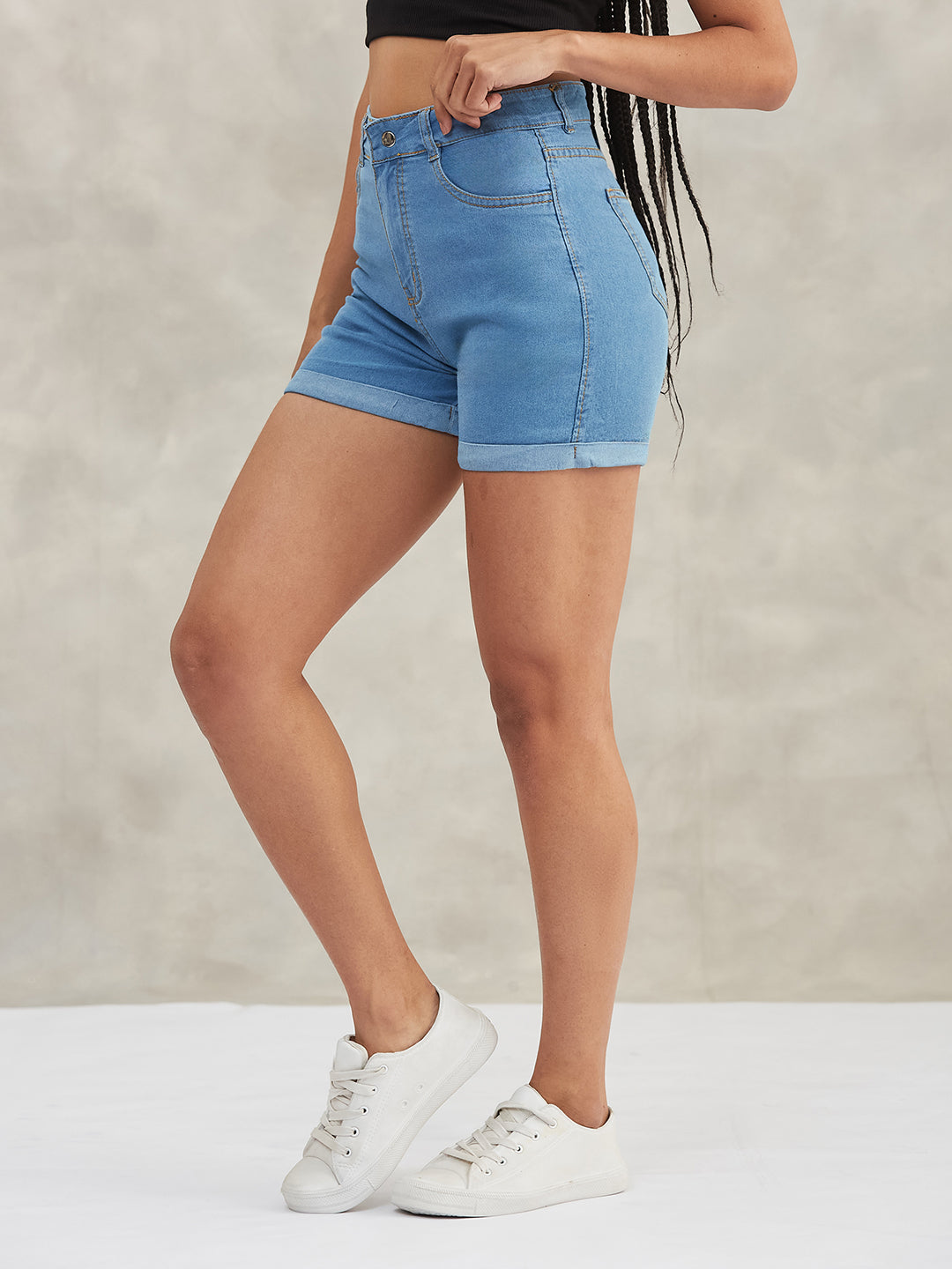 Women's Blue Relaxed-Fit Mid-Rise Denim Shorts