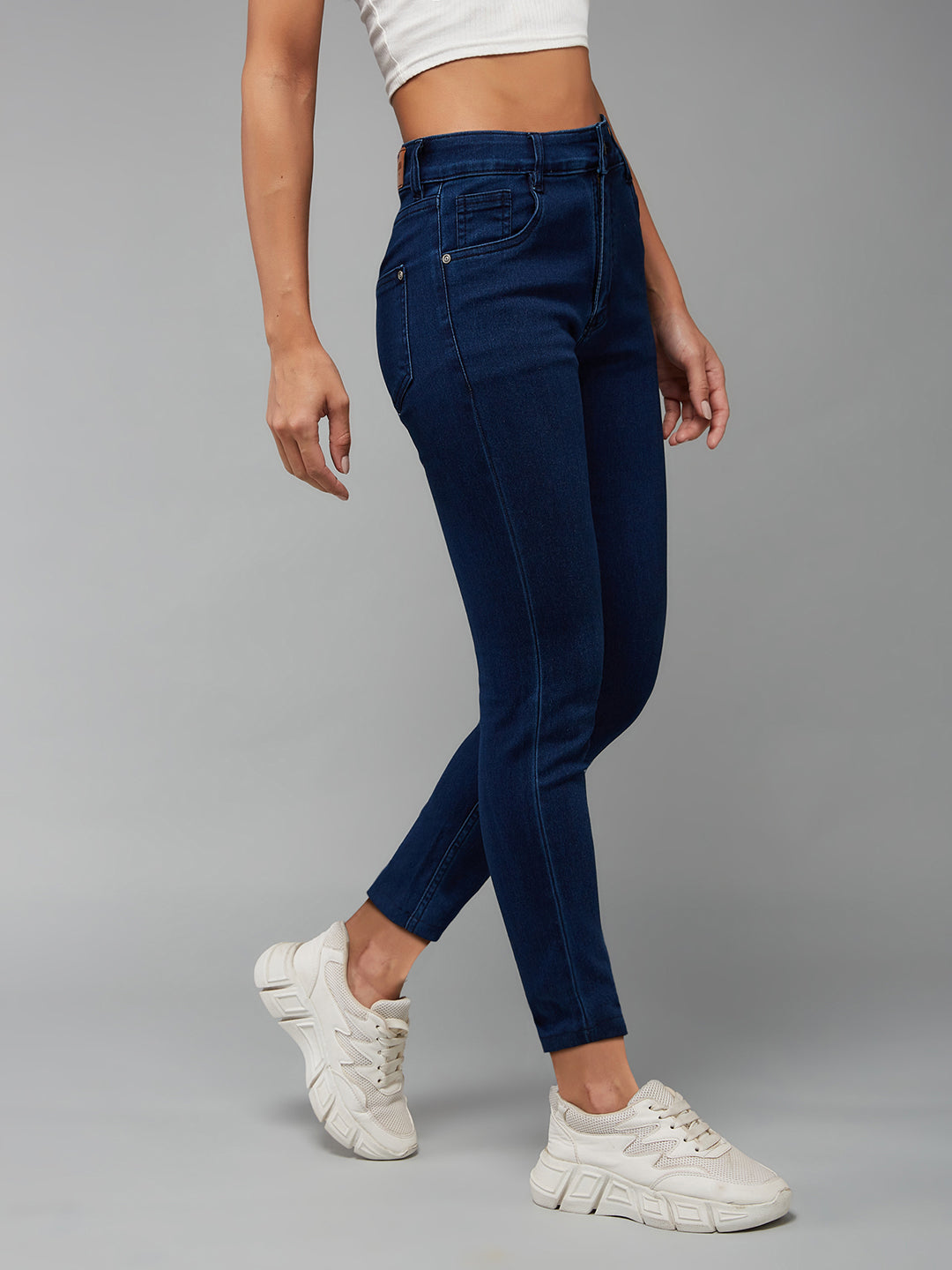 CHASEstretch™ Navy-Blue Skinny-Fit Mid-Rise Cropped-Length Denim Jeans