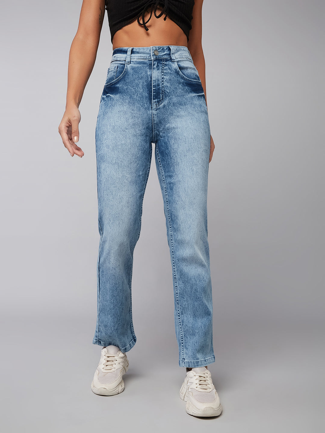24/7 Comfort Light-Blue Wide-Leg High-Rise Stretchable Denim Jeans for Women