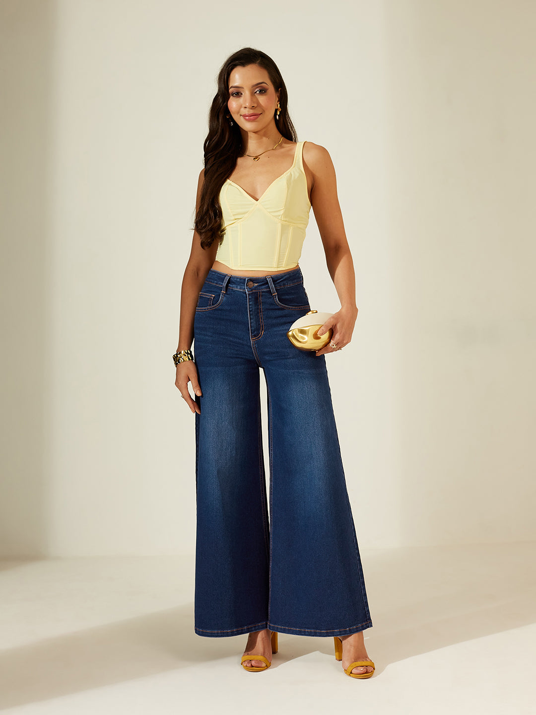 Women's Navy Blue Baggy High Rise Clean Look Regular Denim Jeans