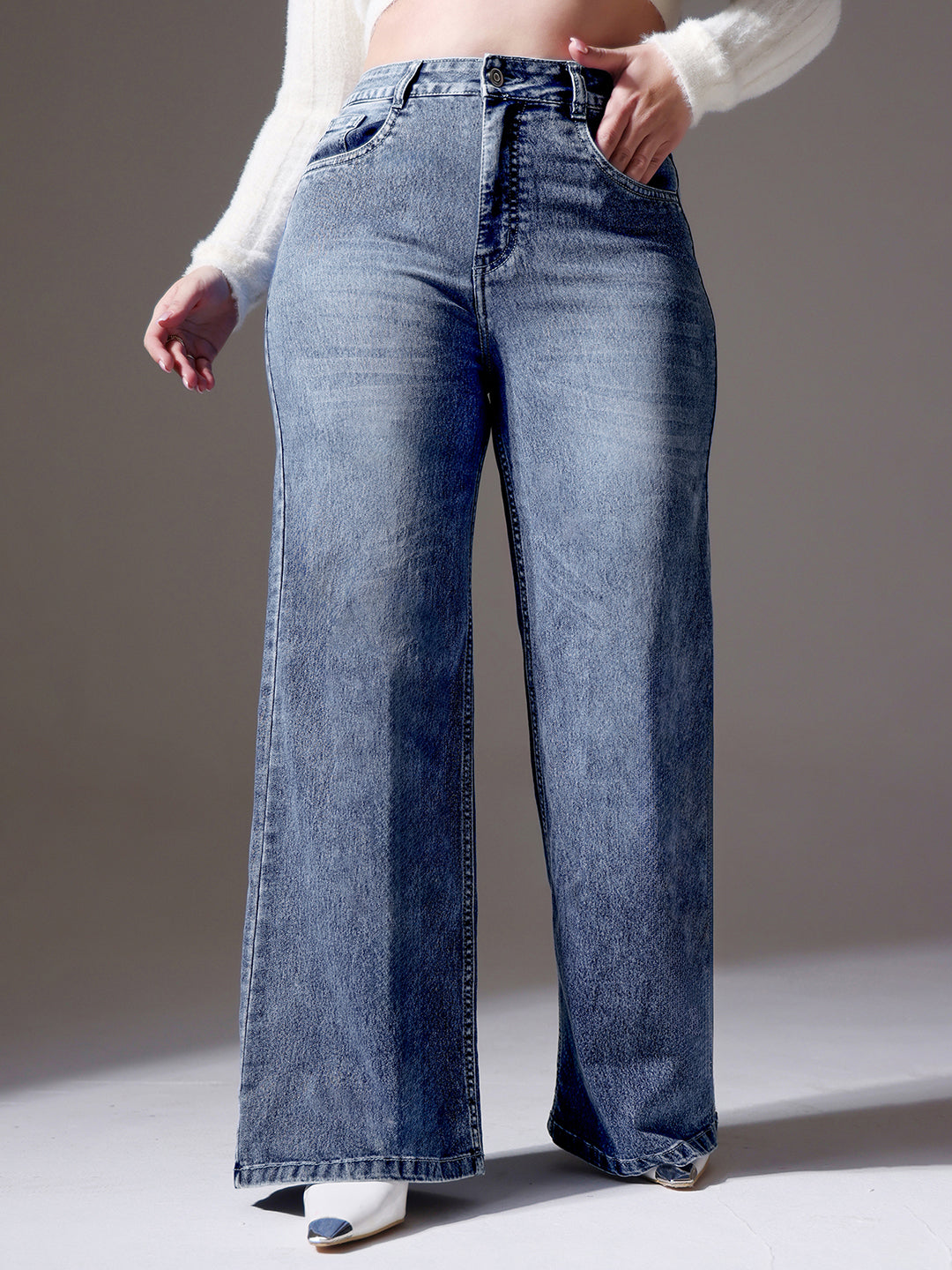 CHASEshape™ Light-Blue Wide-Leg High-Rise Clean-Look Stretchable Denim Jeans