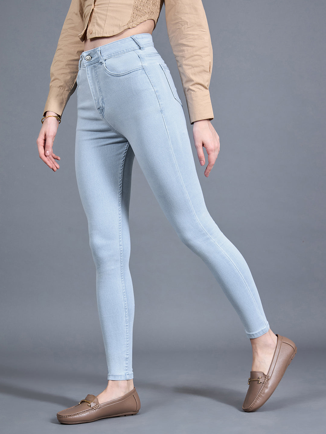 24/7 Comfort Workwear Women's Light Blue Skinny High Rise Distressed Regular Length Ice Wash Denim Jeans