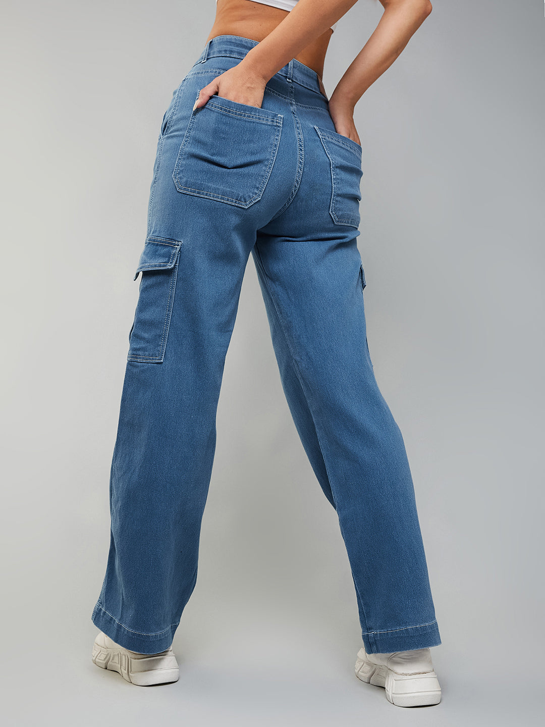 24/7 Comfort Blue Wide-Leg High-Rise Stretchable Denim Jeans