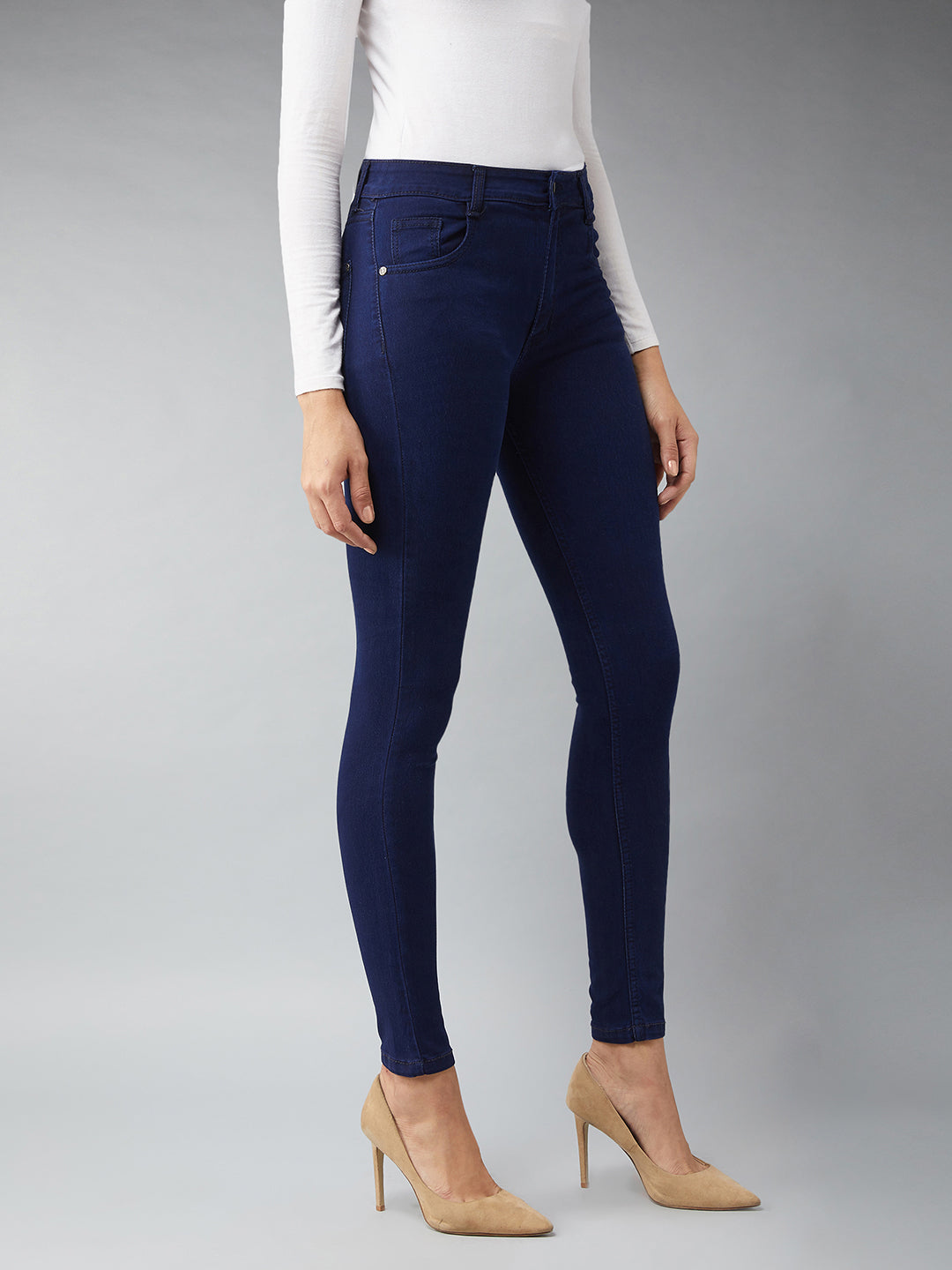 24/7 Comfort Navy-Blue Skinny-Fit Mid-Rise Stretchable Denim Jeans