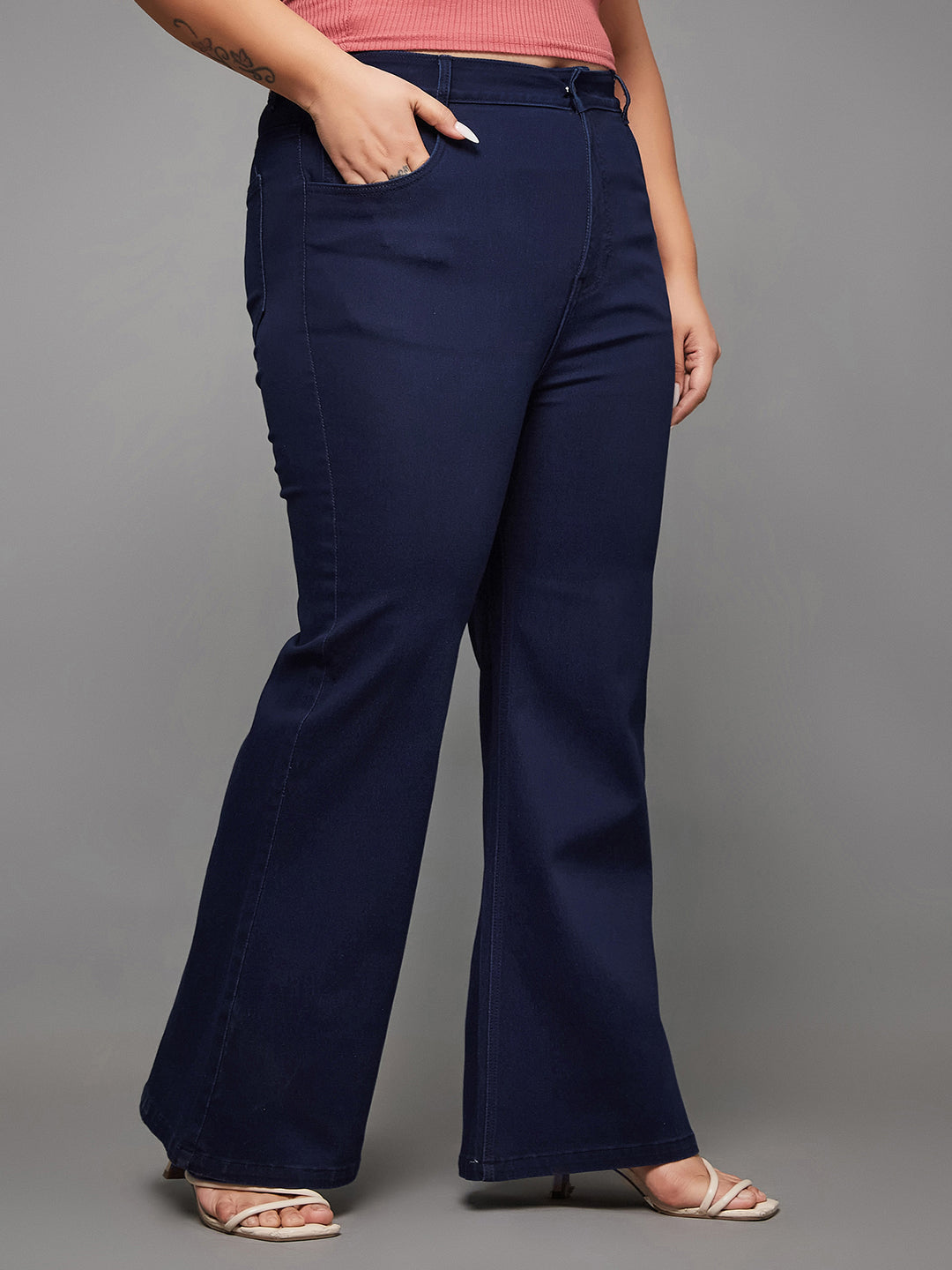 CHASEshape™ Navy-Blue Bootcut High-Rise Stretchable Denim Jeans