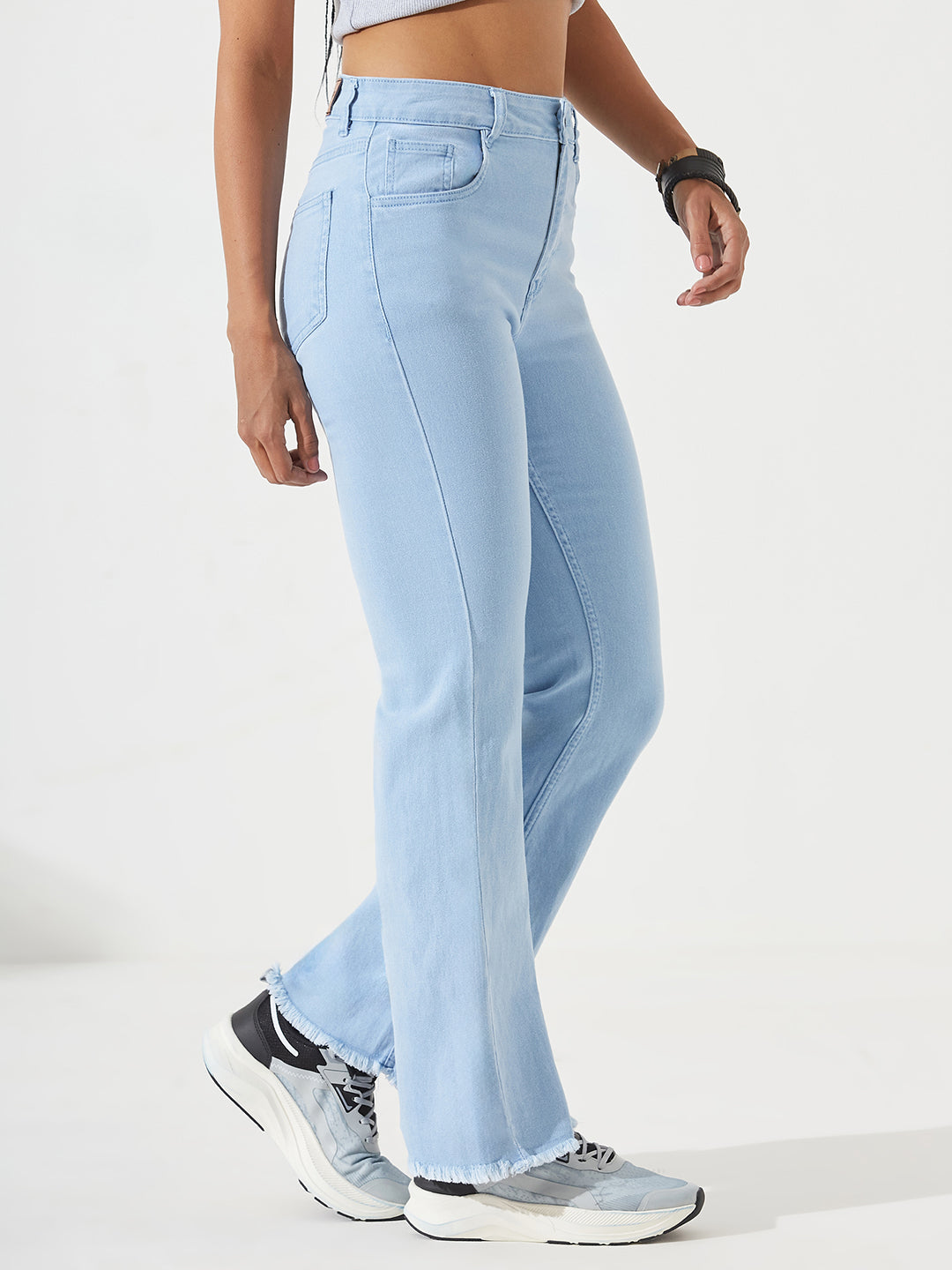 24/7 Comfort Light-Blue Boot Cut High-Rise Cropped Stretchable Denim Jeans for Women
