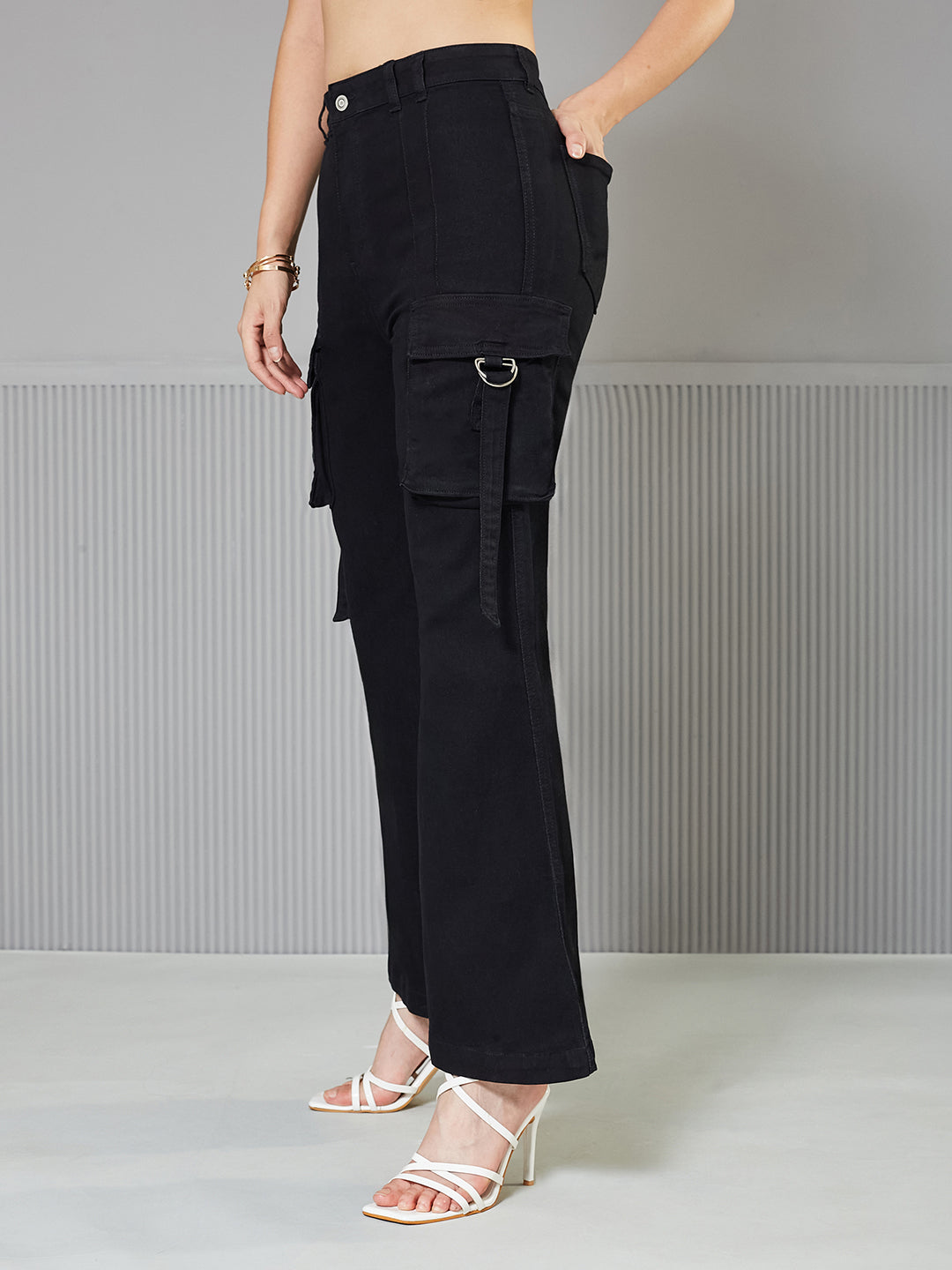 24/7 Comfort Black Bootcut High-Rise Clean-Look Regular-Length Stretchable Denim Jeans for Women