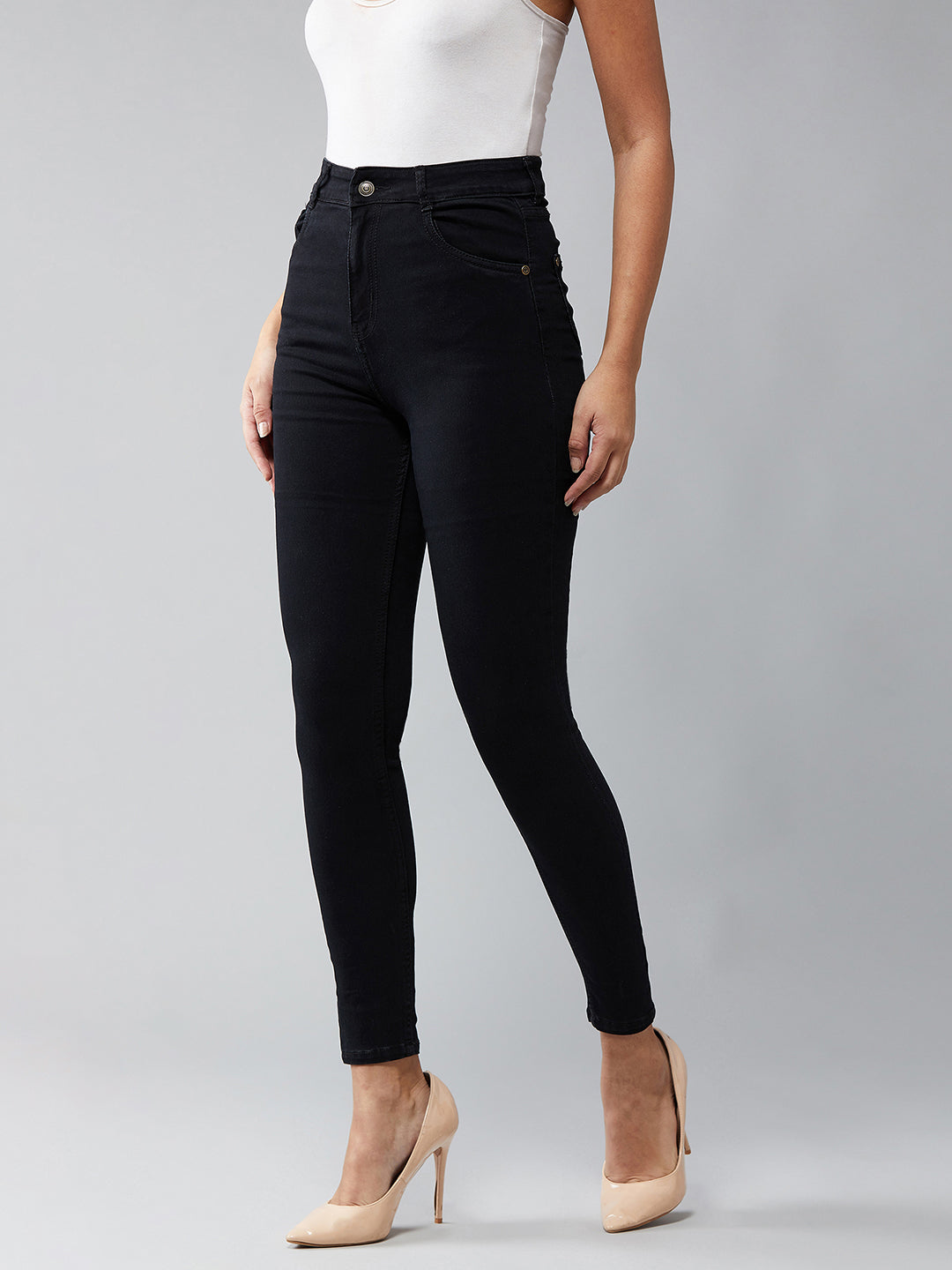 24/7 Comfort Black Skinny-Fit High-Rise Stretchable Denim Jeans