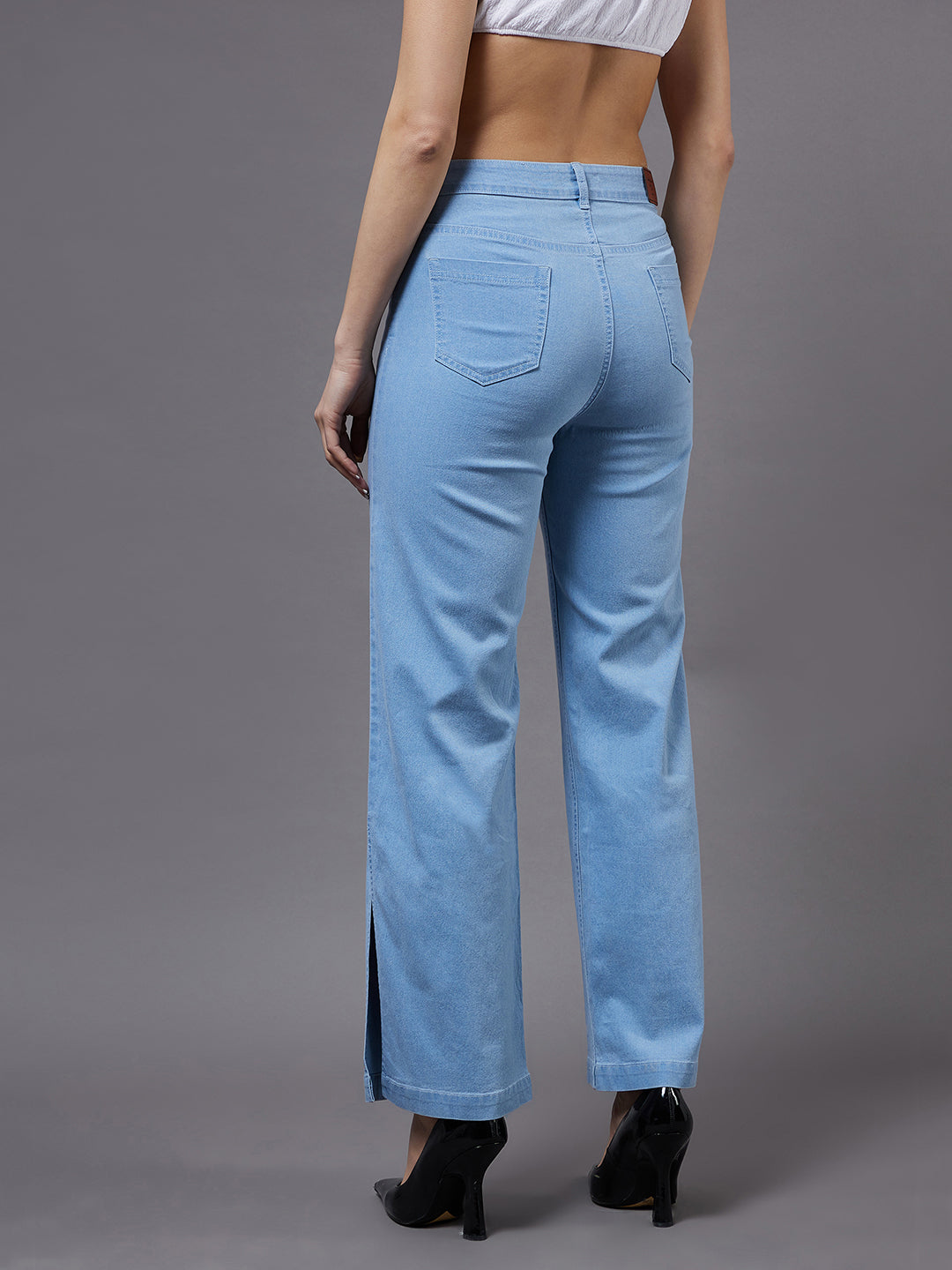 24/7 Comfort Light Blue Wide-Leg High-Rise Clean-Look Regular Stretchable Denim Jeans