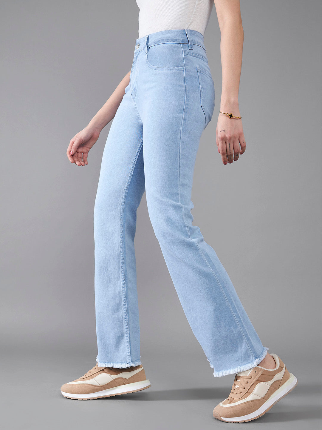 24/7 Comfort Light Blue Bootcut High-Rise Cropped Stretchable Denim Jeans