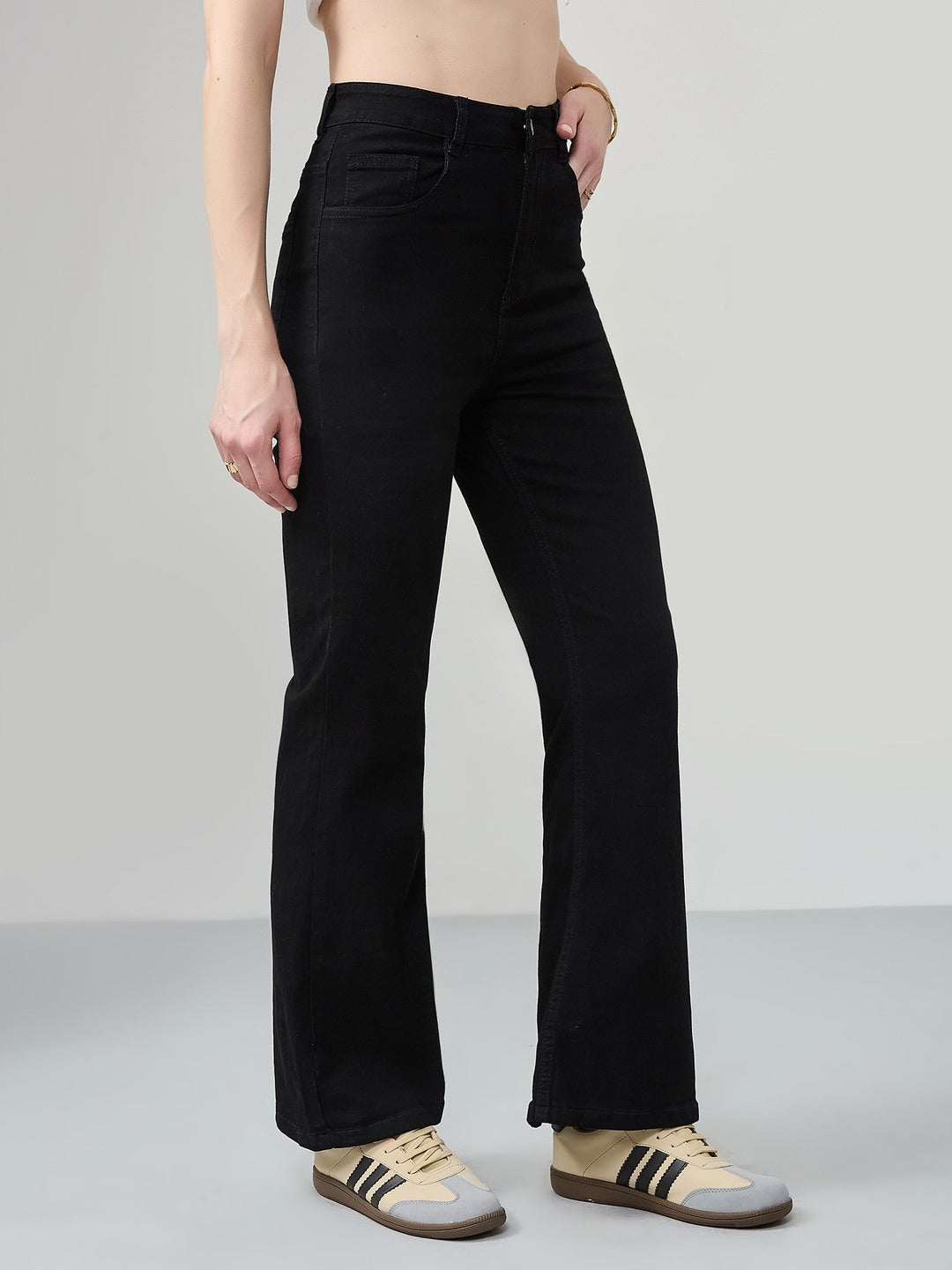 Black Bootcut high-rise Regular Stretchable Denim Jeans for Women
