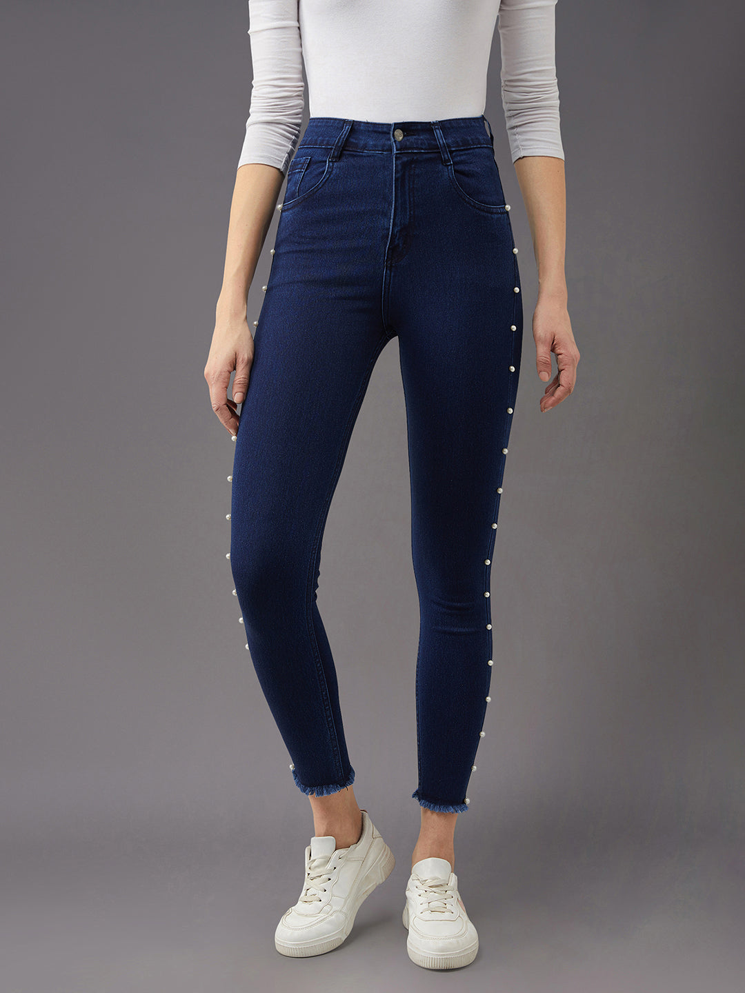 CHASEstretch™ Women's Navy-Blue Cotton Skinny-Fit Cropped High-Rise Stretchable Denim Jeans