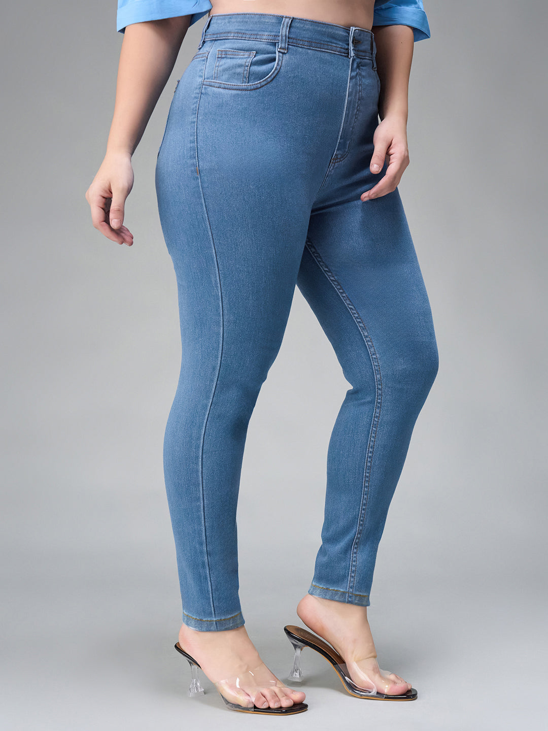 24/7 Comfort Mid-Blue Skinny-Fit High-Rise Distressed Denim Jeans for Women