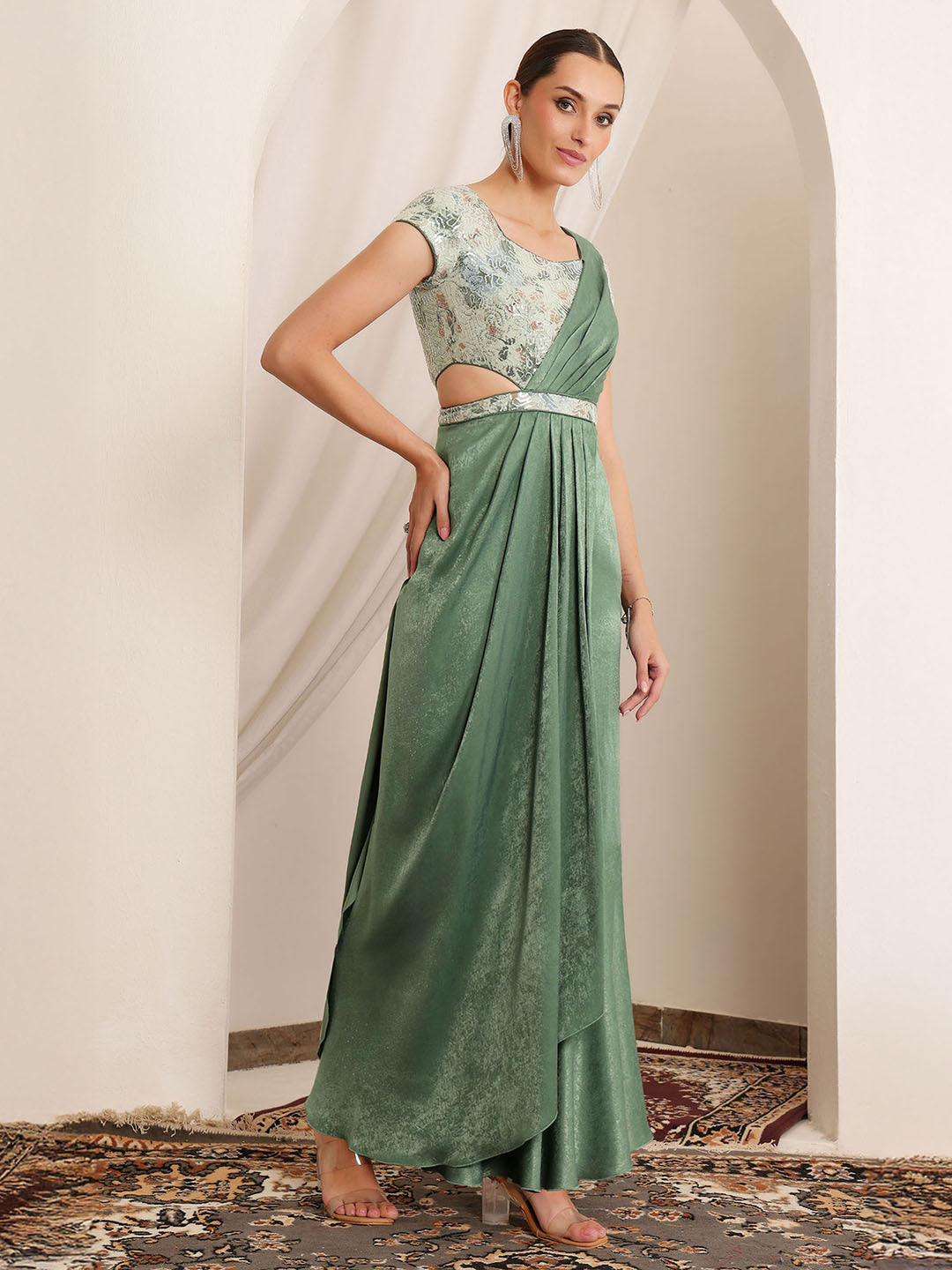 Mala Sage Green Satin Maxi Dress
