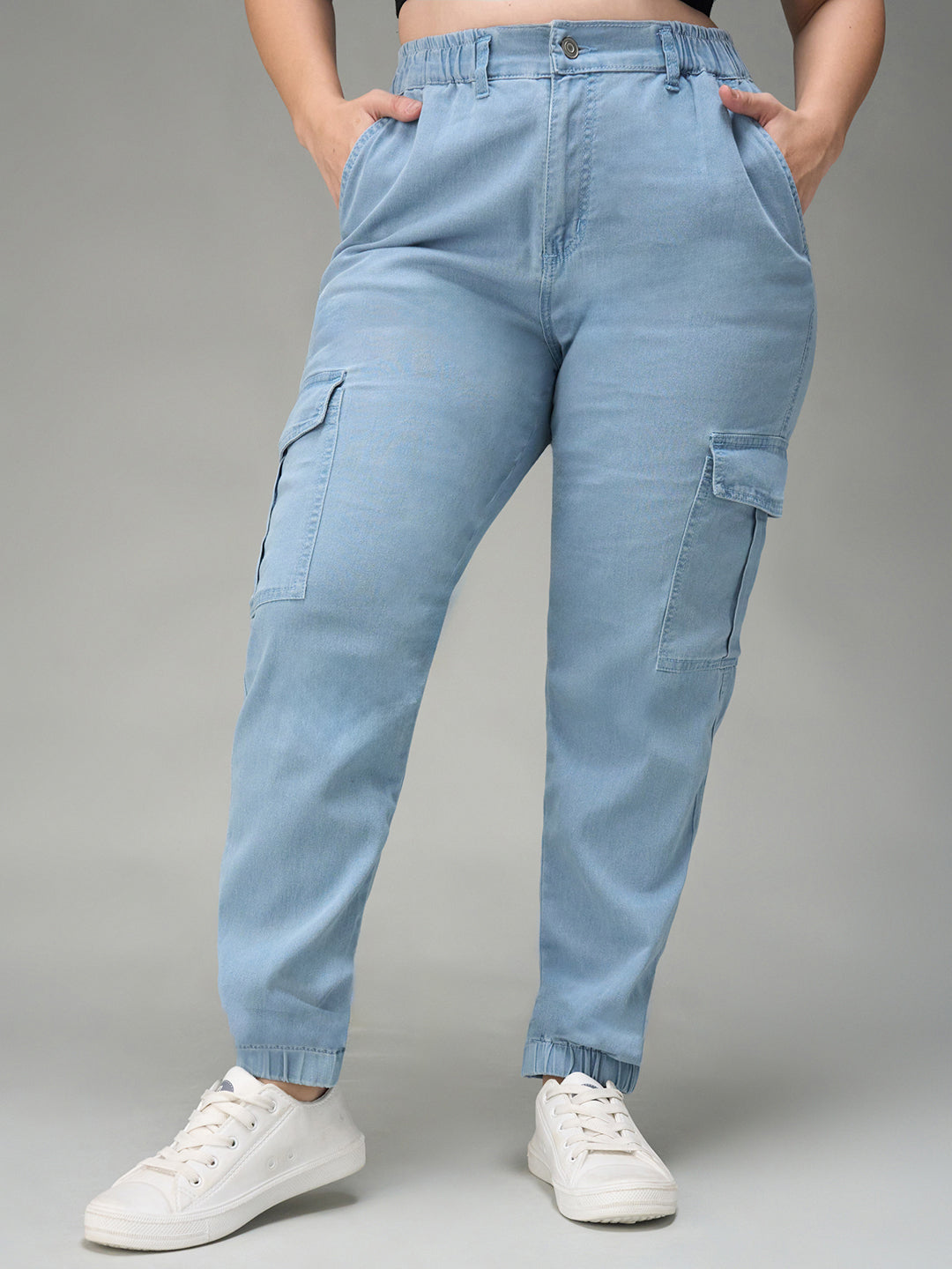24/7 Comfort Light Blue High-Rise Stretchable Light Weight Denim Joggers