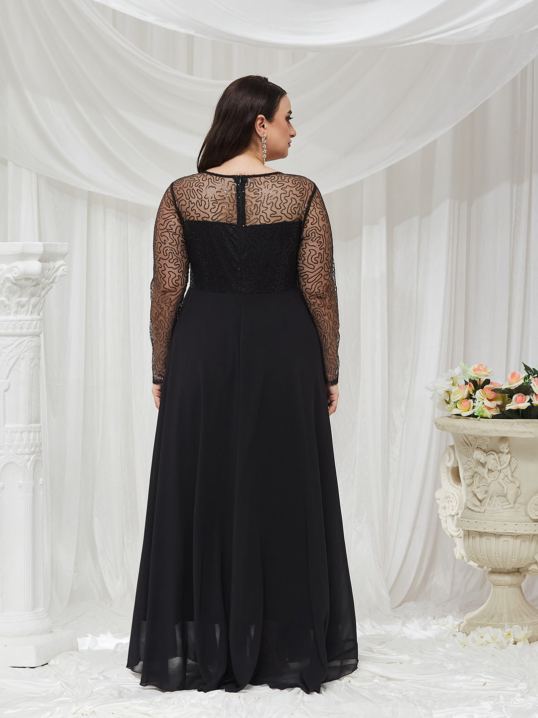Black Solid Embellished Maxi Dress for Women